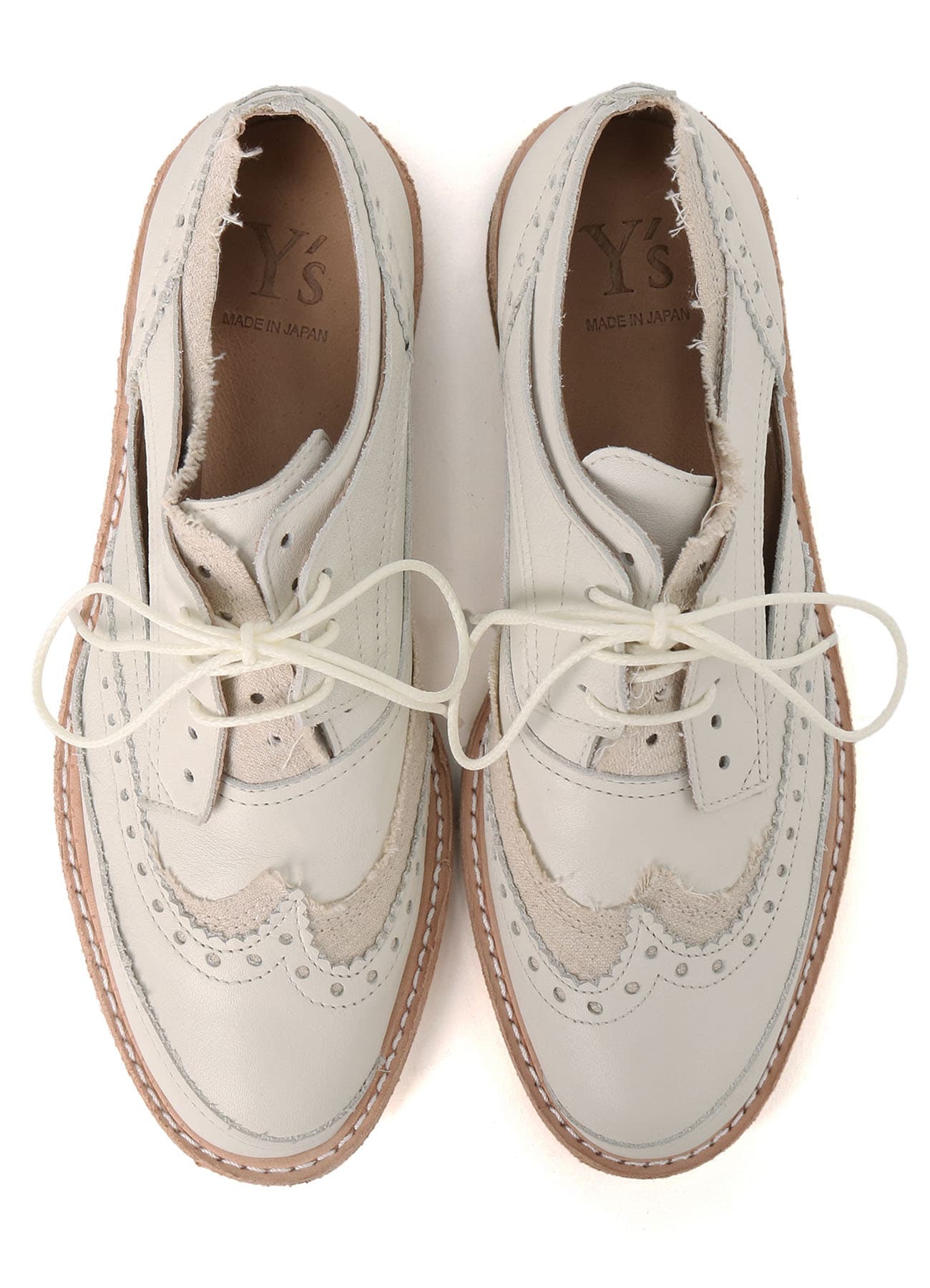 COTTON LINEN/LEATHER COMBINATION WING CHIP SHOES