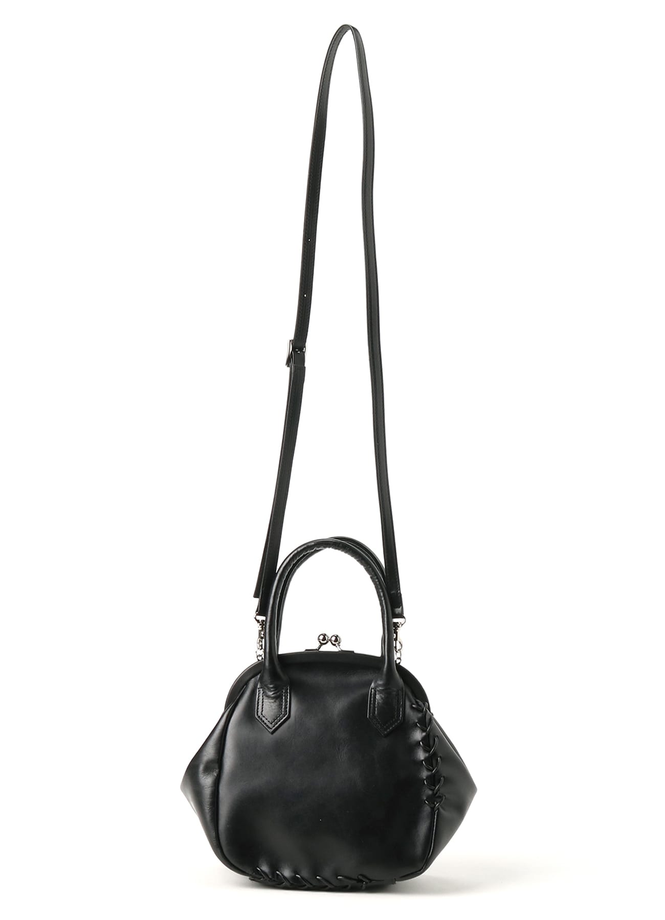 SEMI-GLOSS SMOOTH LEATHER LACE UP BAG WITH CLASP