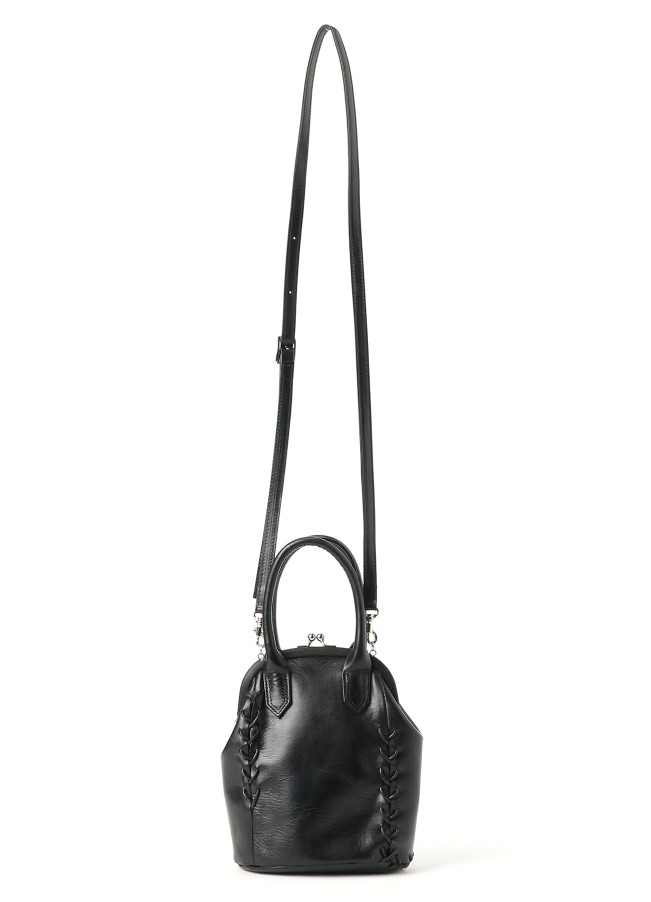 SEMI-GLOSS SMOOTH LEATHER LACE UP MINI BAG WITH CLASP