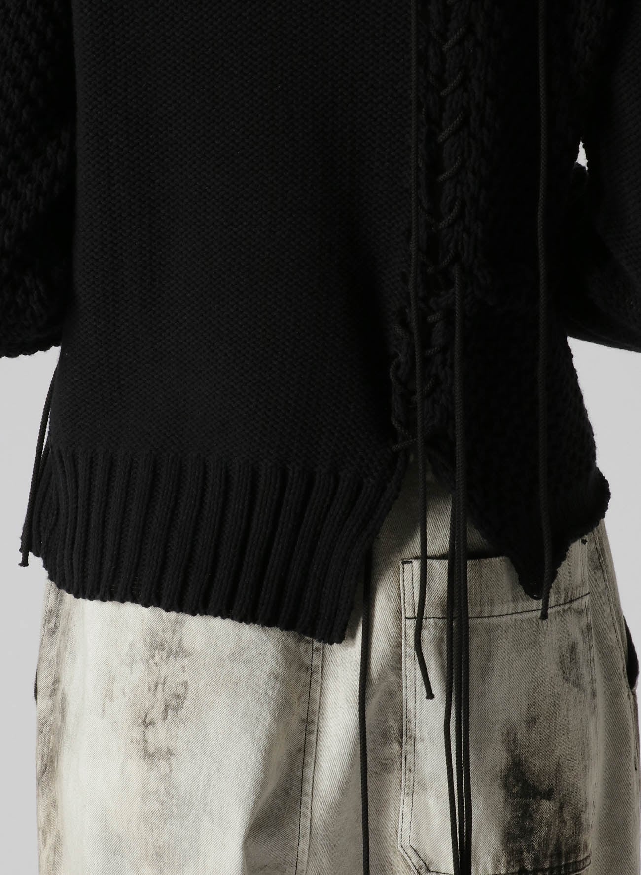 TUCK JERSEY LACE UP SHORT PULLOVER(S Black): Y's｜THE SHOP YOHJI 