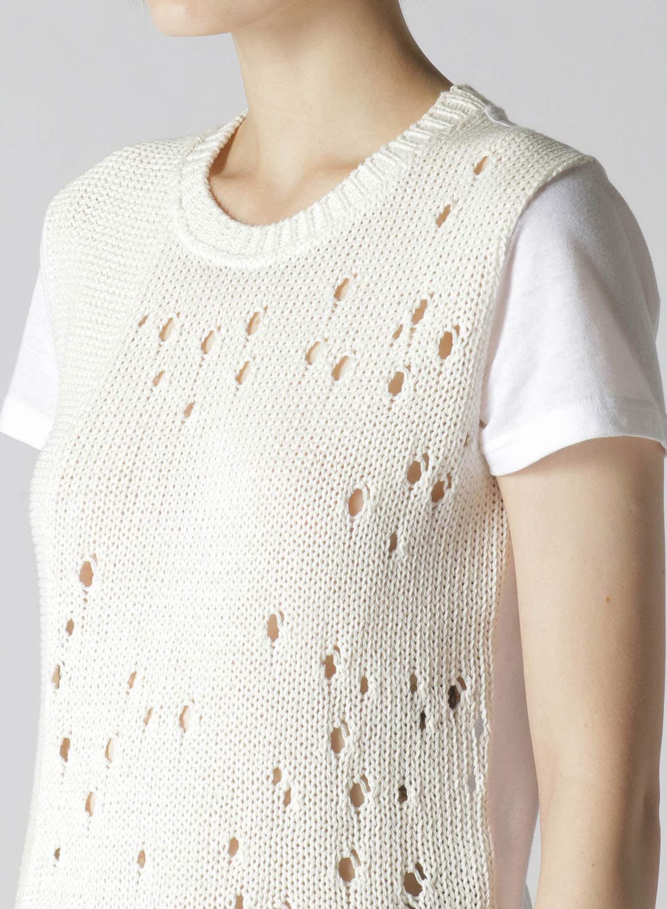 HALF SLEEVE T-SHIRT WITH OPENWORKED KNIT