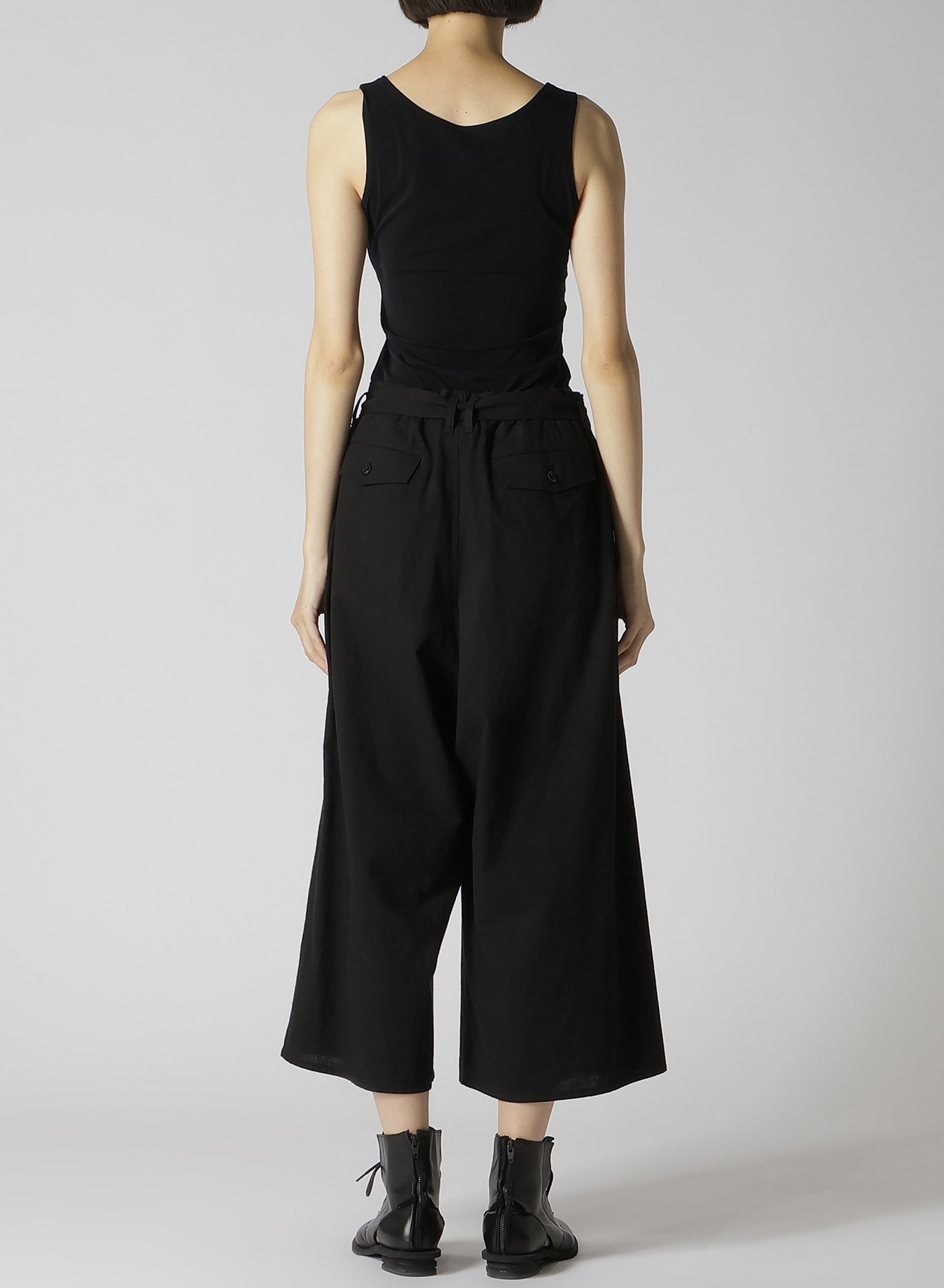 COTTON FLAX POPLIN BELTED PANTS