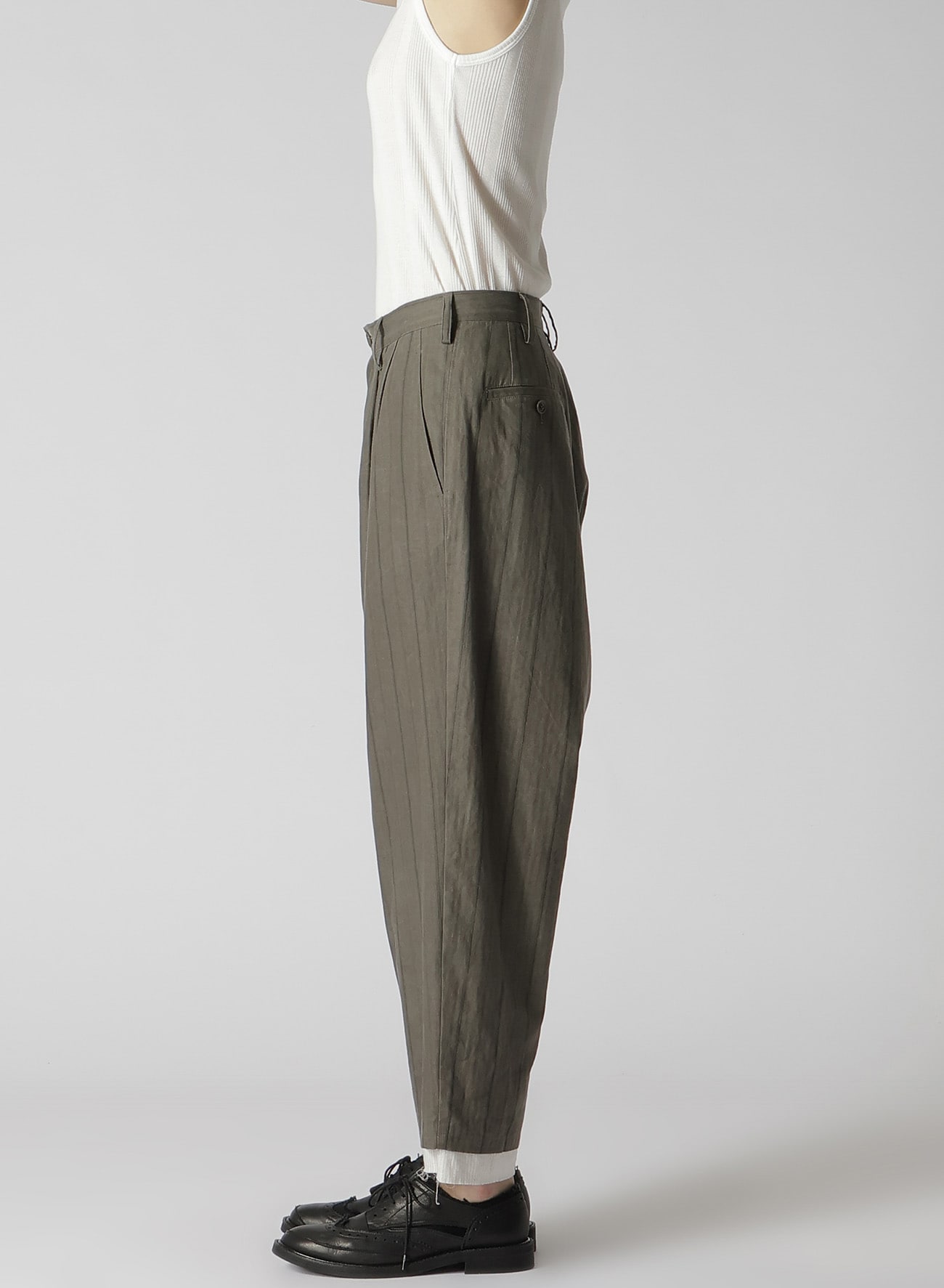 COTTON STRIPE INK DYED DOUBLE TUCK TAPERED PANTS