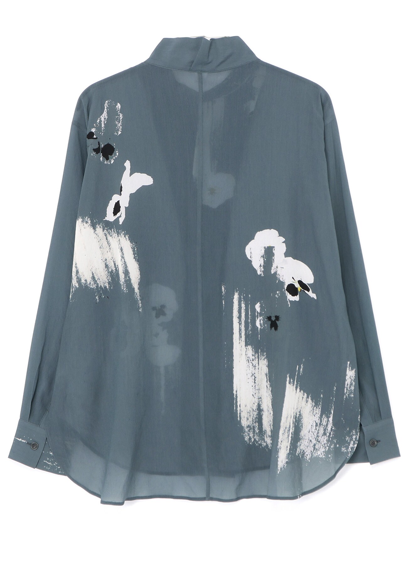 BLURRED PANSY PRINT OPEN COLLAR SHIRT(XS Grey): Y's｜THE SHOP
