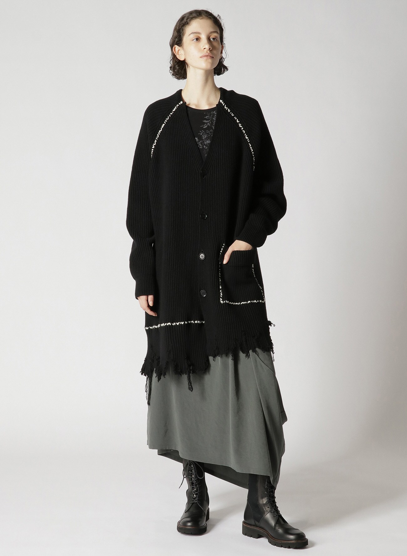 CARDIGAN-STITCH BIG VNECK CARDIGAN(S Black): Y's｜THE SHOP YOHJI