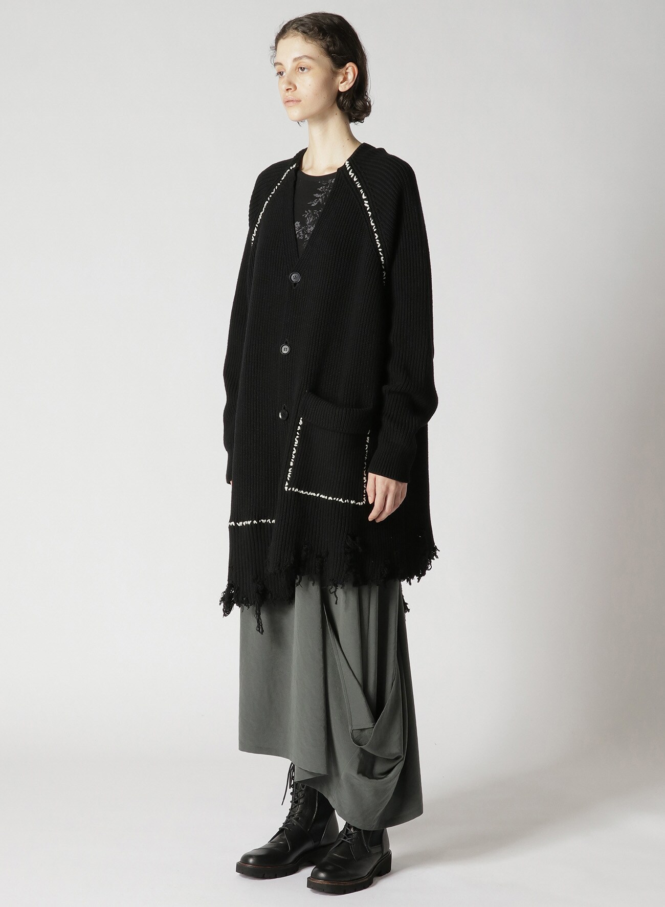 CARDIGAN-STITCH BIG VNECK CARDIGAN(S Black): Y's｜THE SHOP YOHJI