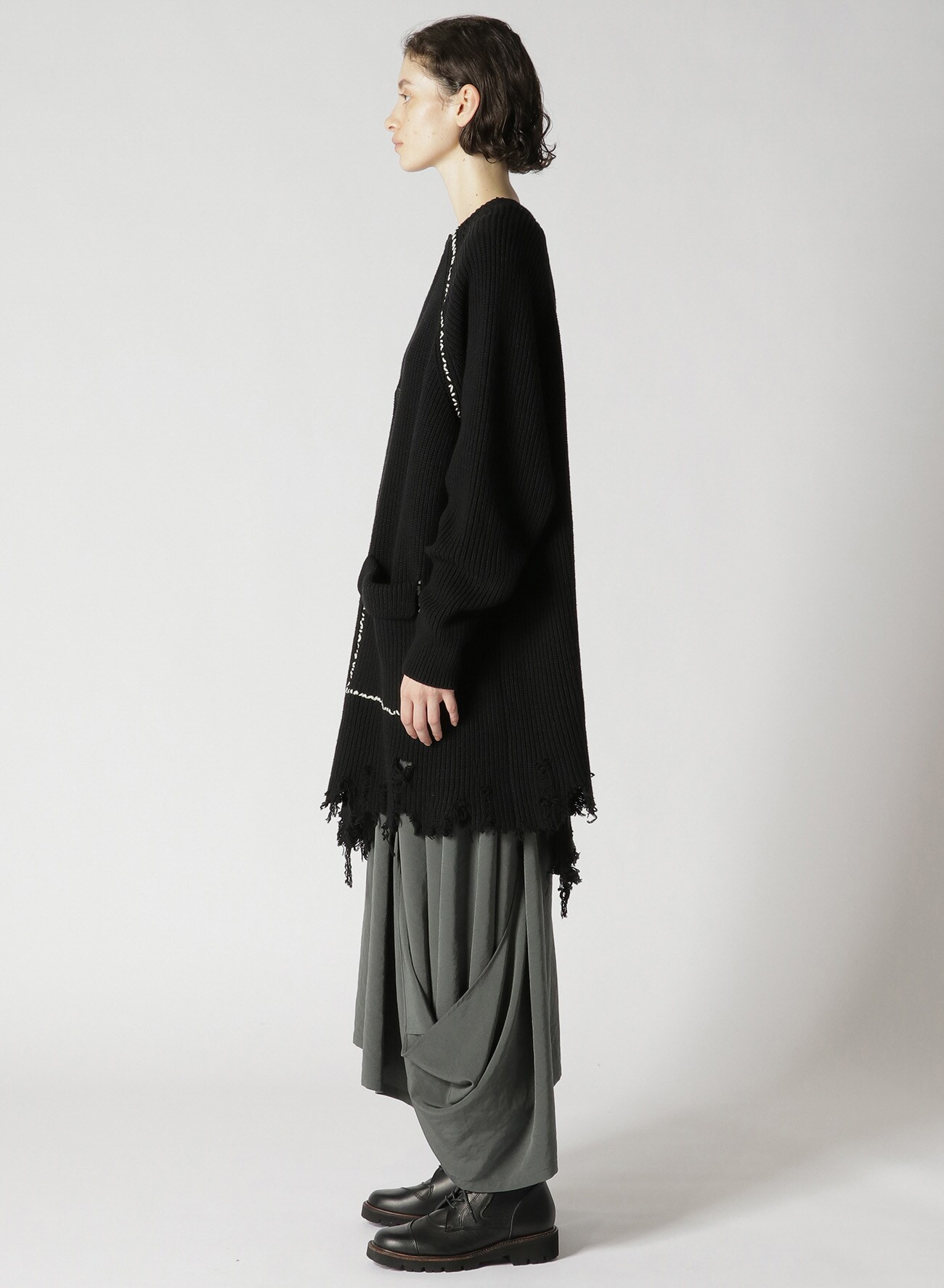 CARDIGAN-STITCH BIG VNECK CARDIGAN(S Black): Y's｜THE SHOP YOHJI