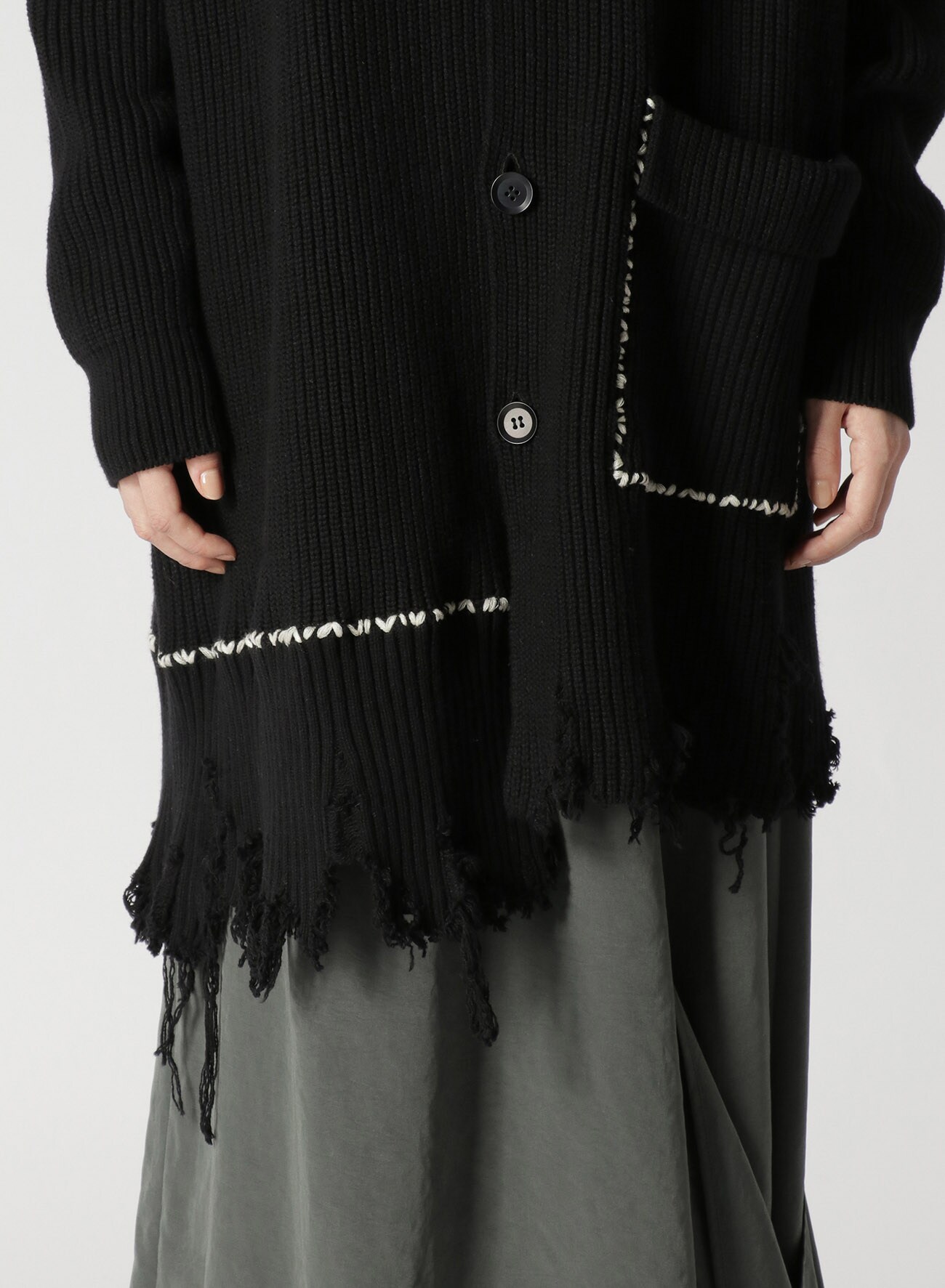 CARDIGAN-STITCH BIG VNECK CARDIGAN(S Black): Y's｜THE SHOP YOHJI