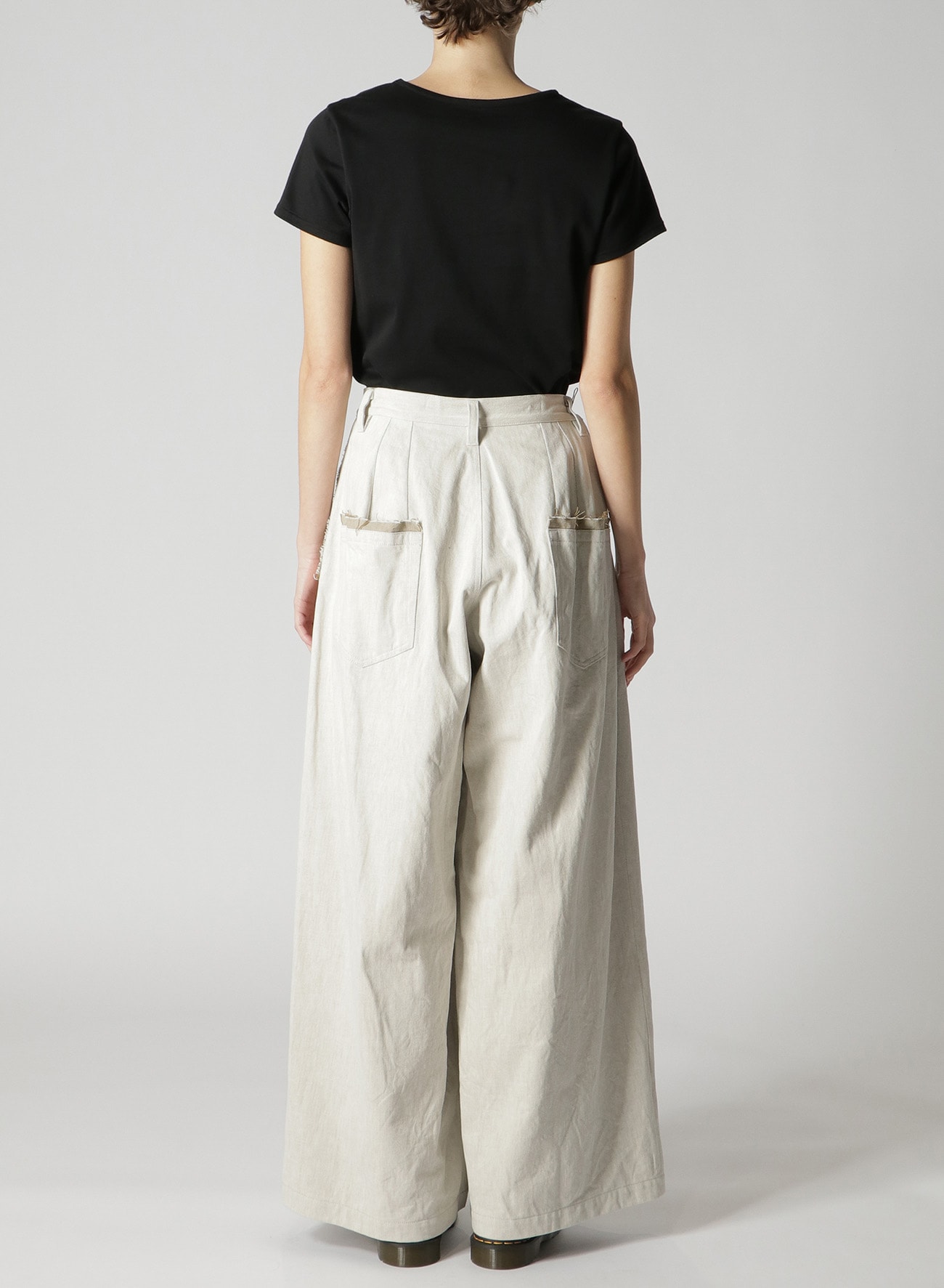 COTTON/LINEN PANTS WITH GATHERED HEMS(XS Black): Vintage 1.1｜THE