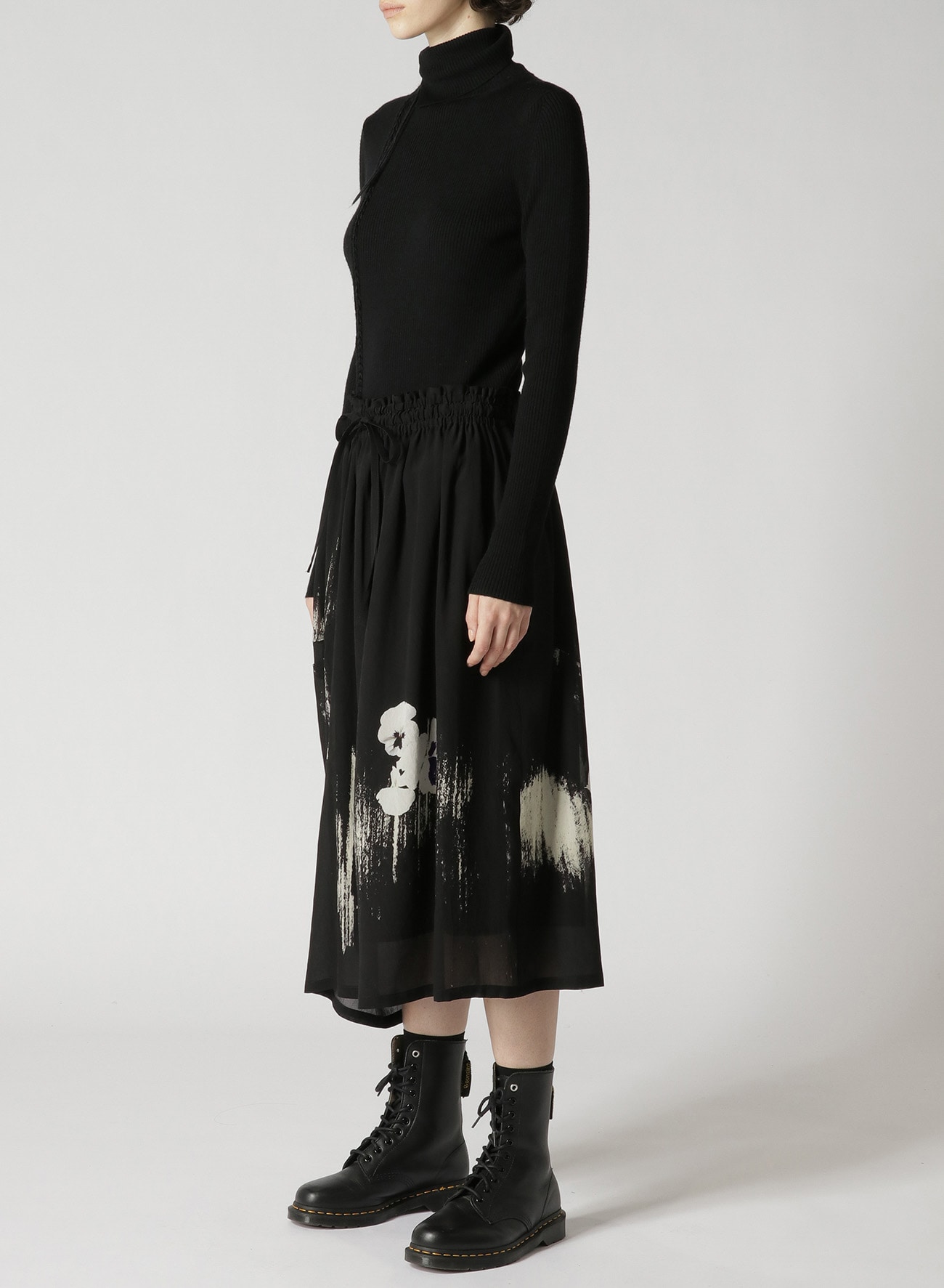 BLURRED PANSY PRINT SIDE-PLEATED SKIRT