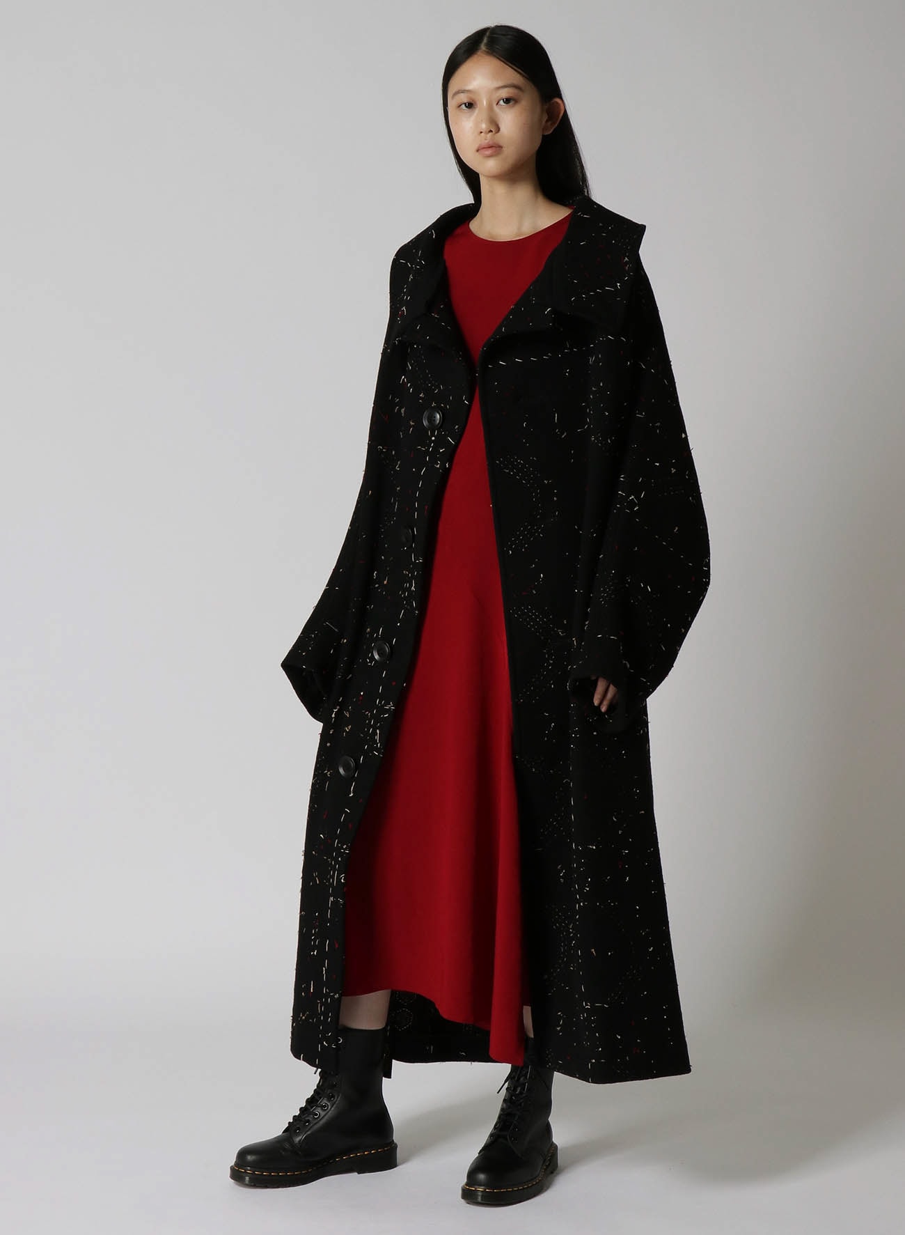 WOOL MOSSER HAND EMBROIDERY LONG CAPE COAT