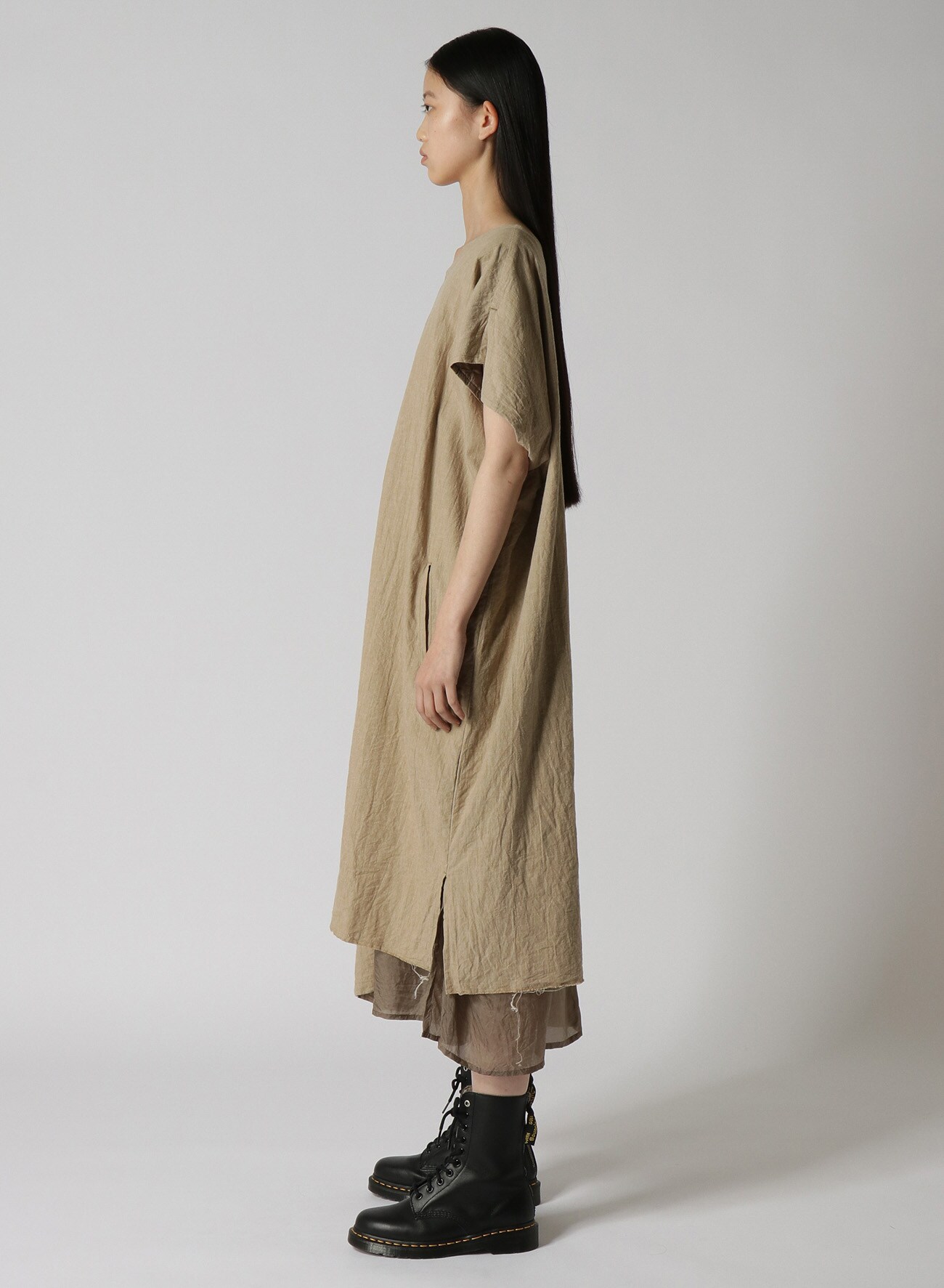 LINEN COTTON DYED SHEETING RIGHT LAYERED FRENCH DRESS