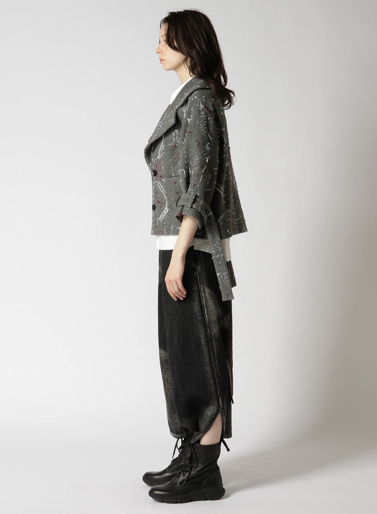 WOOL MOSSER HAND EMBROIDERY WIDE COLLAR JACKET