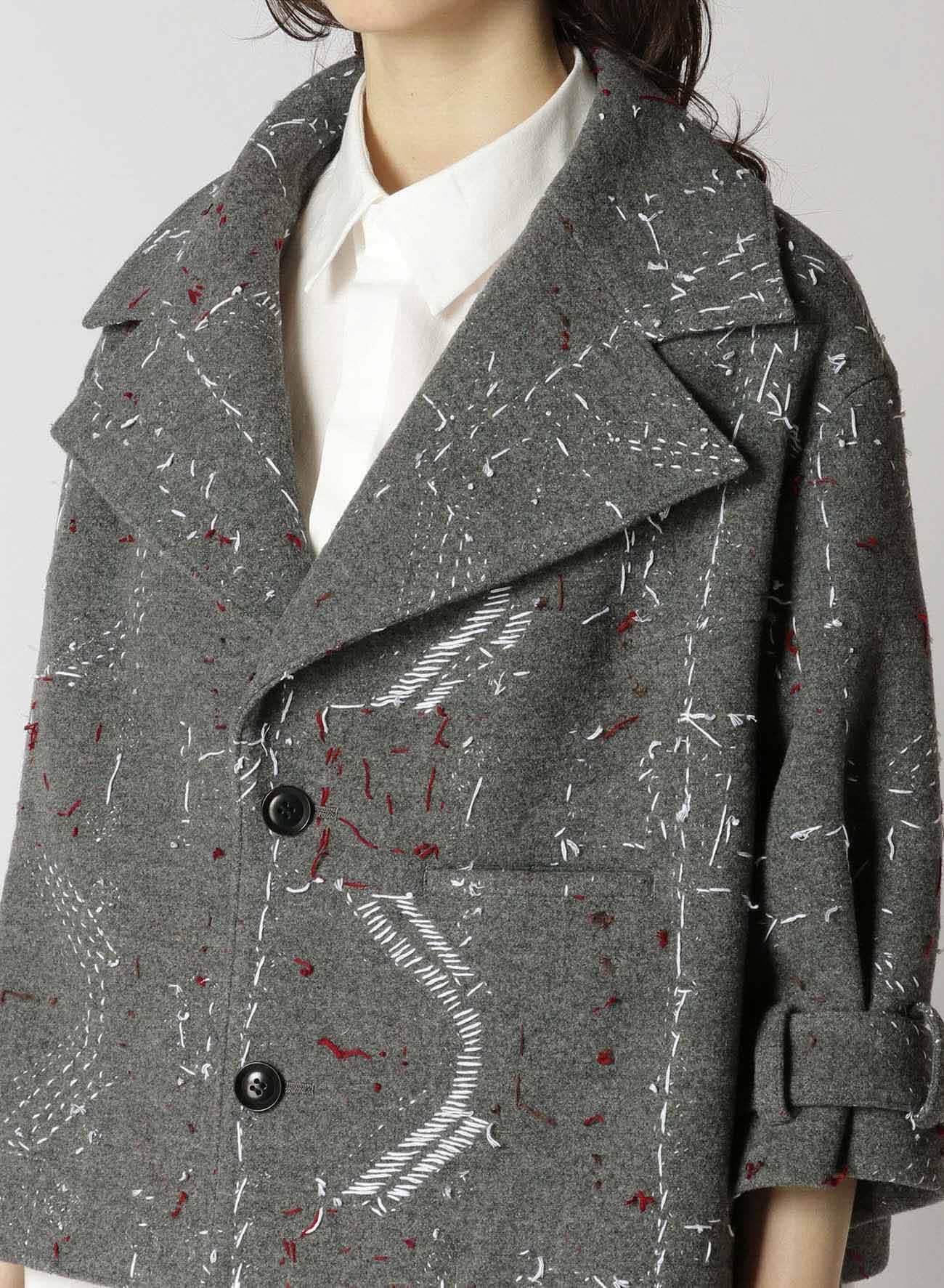 WOOL MOSSER HAND EMBROIDERY WIDE COLLAR JACKET(S Gray): Vintage