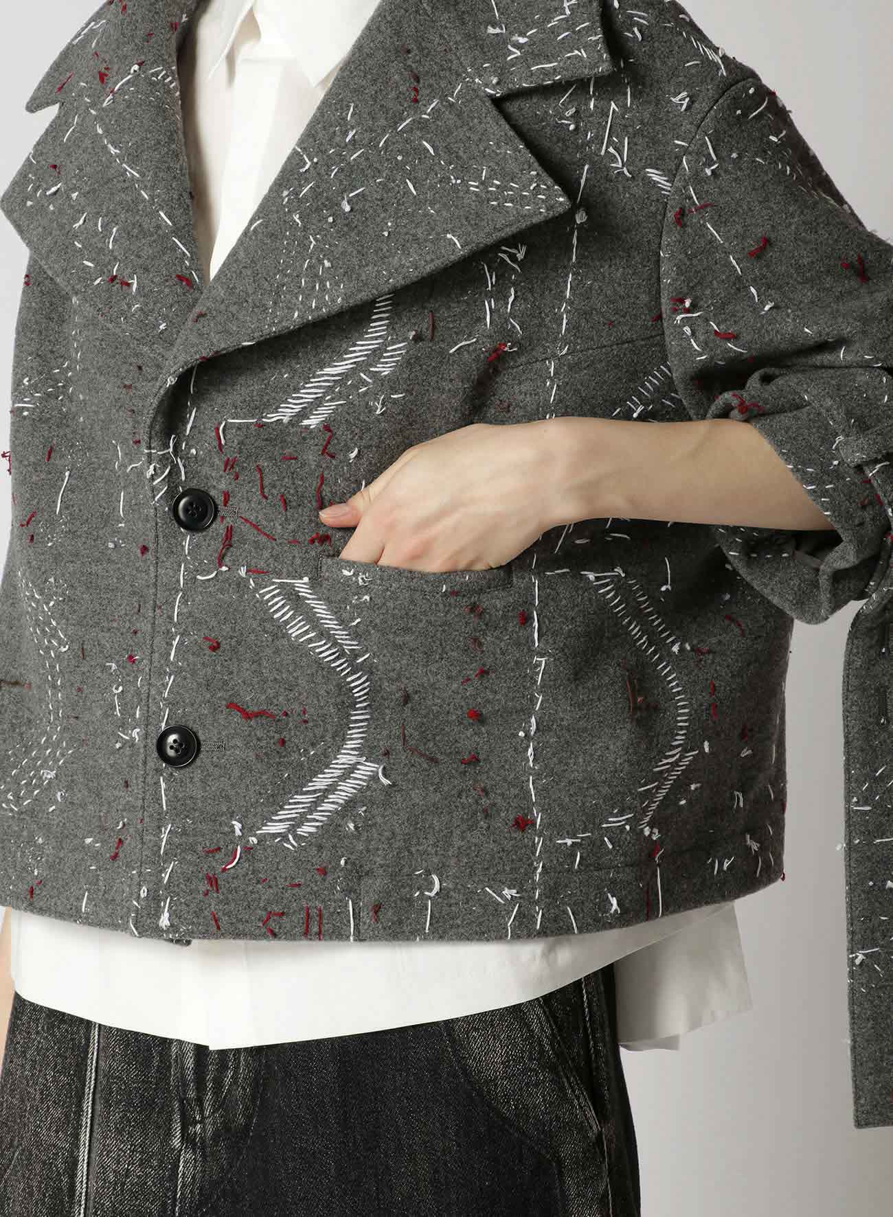 WOOL MOSSER HAND EMBROIDERY WIDE COLLAR JACKET