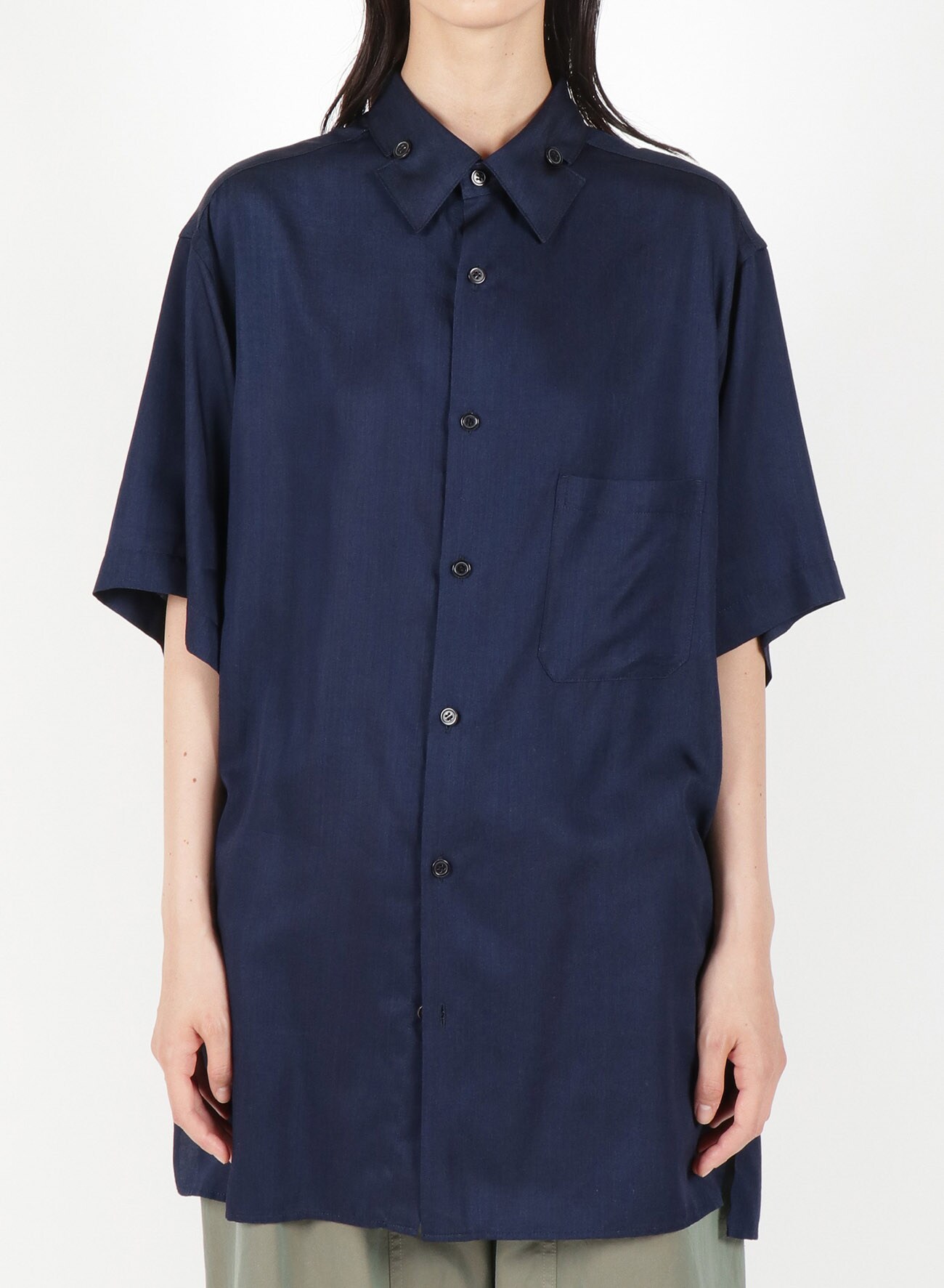 Y's BANG ON!No.145 Hollowed out Collar Short sleeve-shirts  Cupra dungaree twill