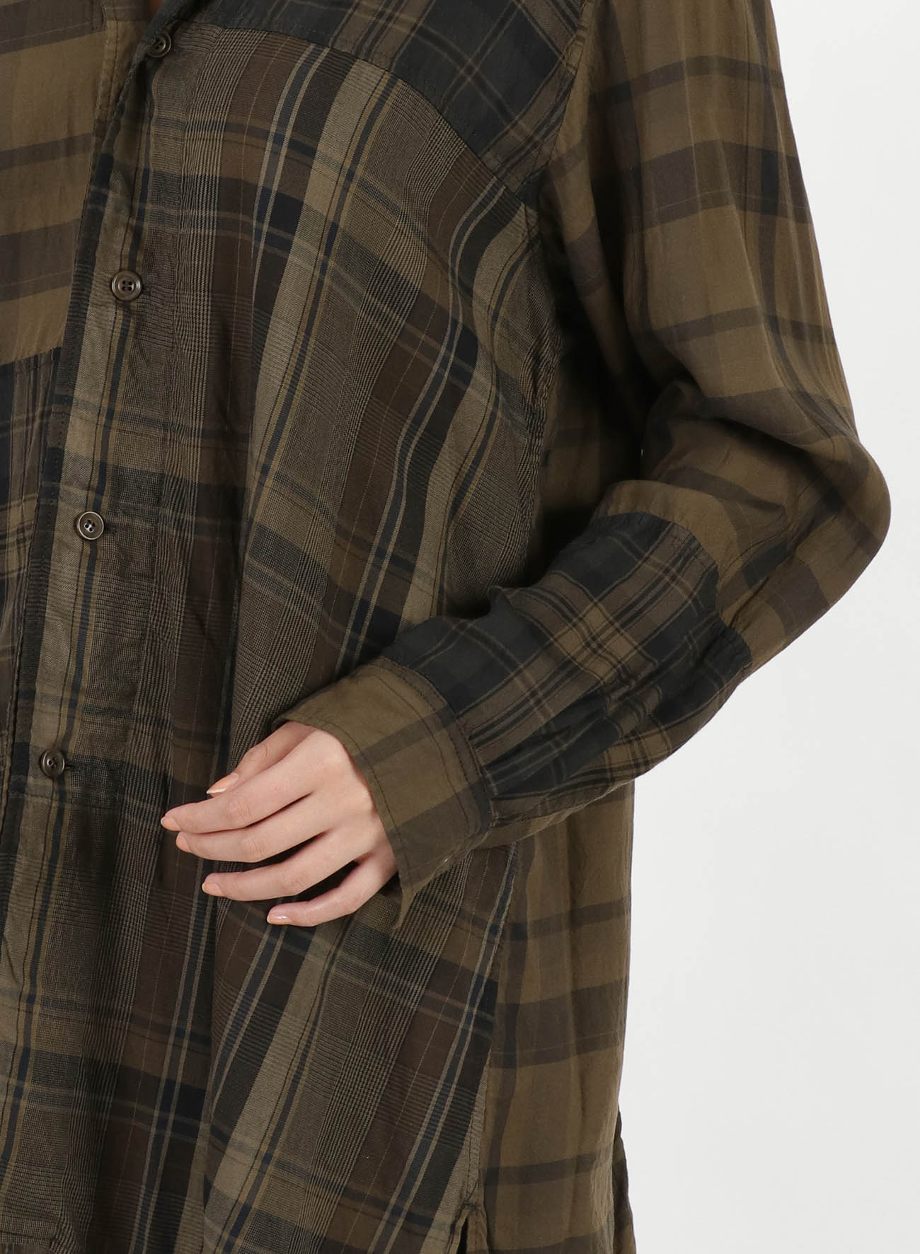 TWILL CHECKED ASYMME SQUARE SHIRT