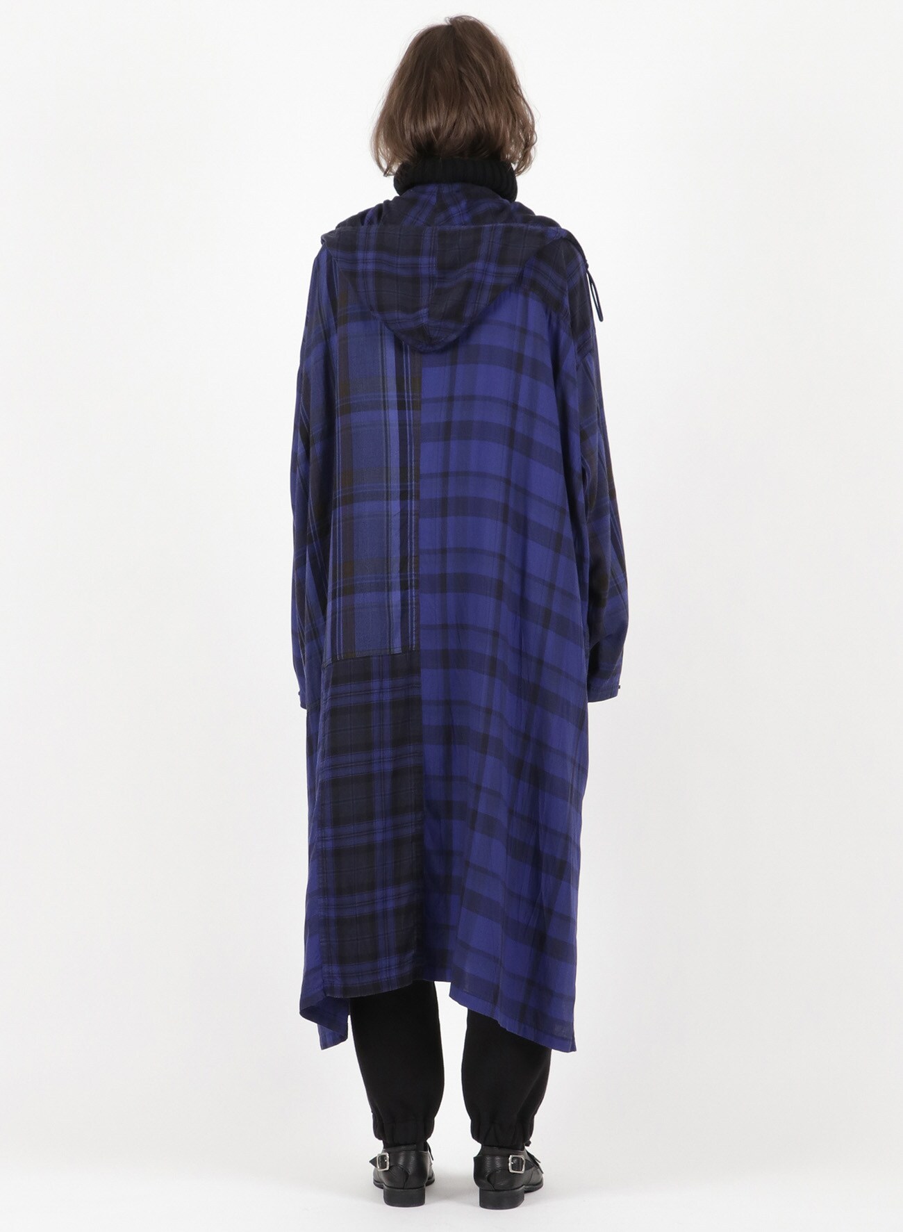 TWILL CHECKED HOODED COAT DRESS(XS Blue): Vintage｜THE SHOP YOHJI 