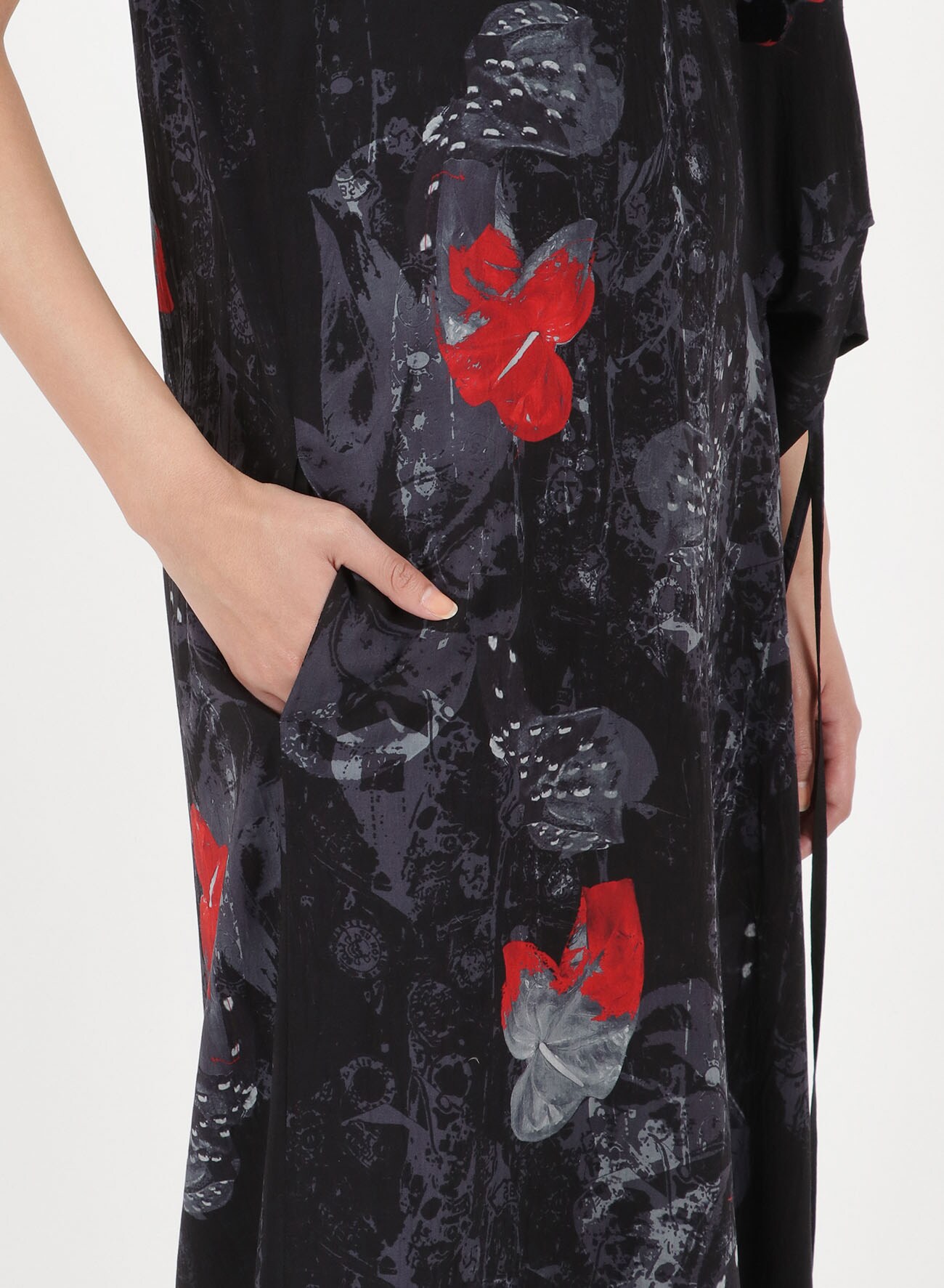 【LES ARTS GRAPHIQUES】 Ry/LAWN WIRE PRINT RED LEFT GATHER DRESS