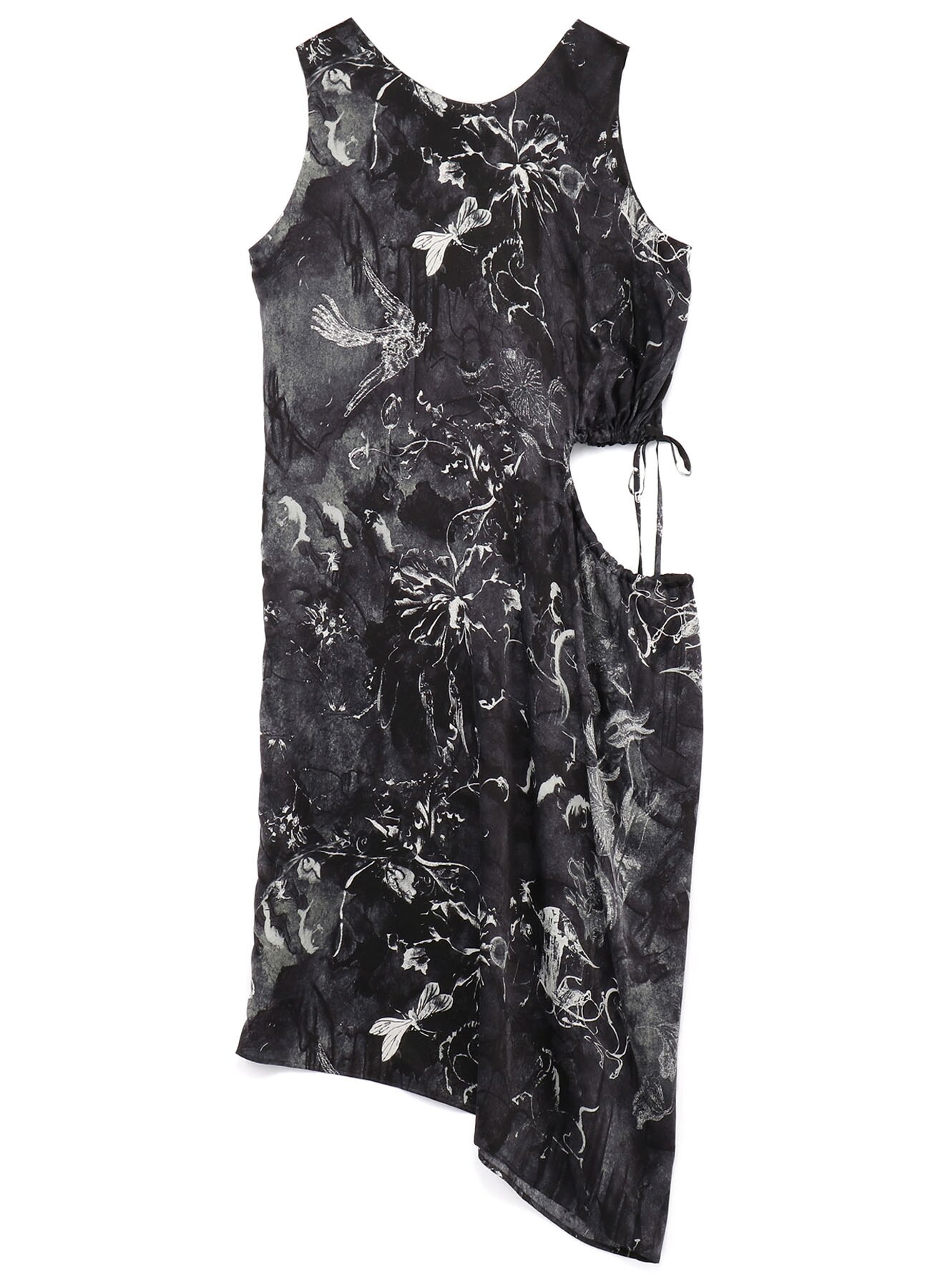 【LES ARTS GRAPHIQUES】 12 MOMME Si/SATIN BLACK WALL RIGHT GATHER HOLE DRESS