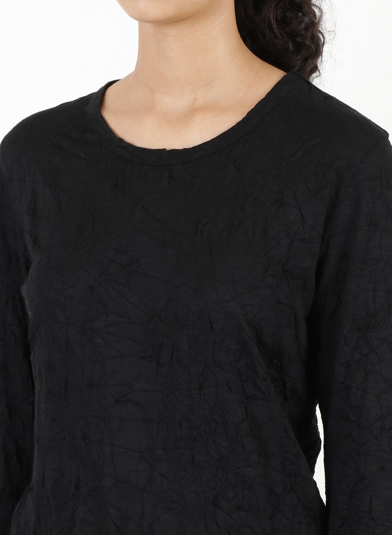 PLAIN STICH WRINKLE ROUND NECK LONG SLEEVE T