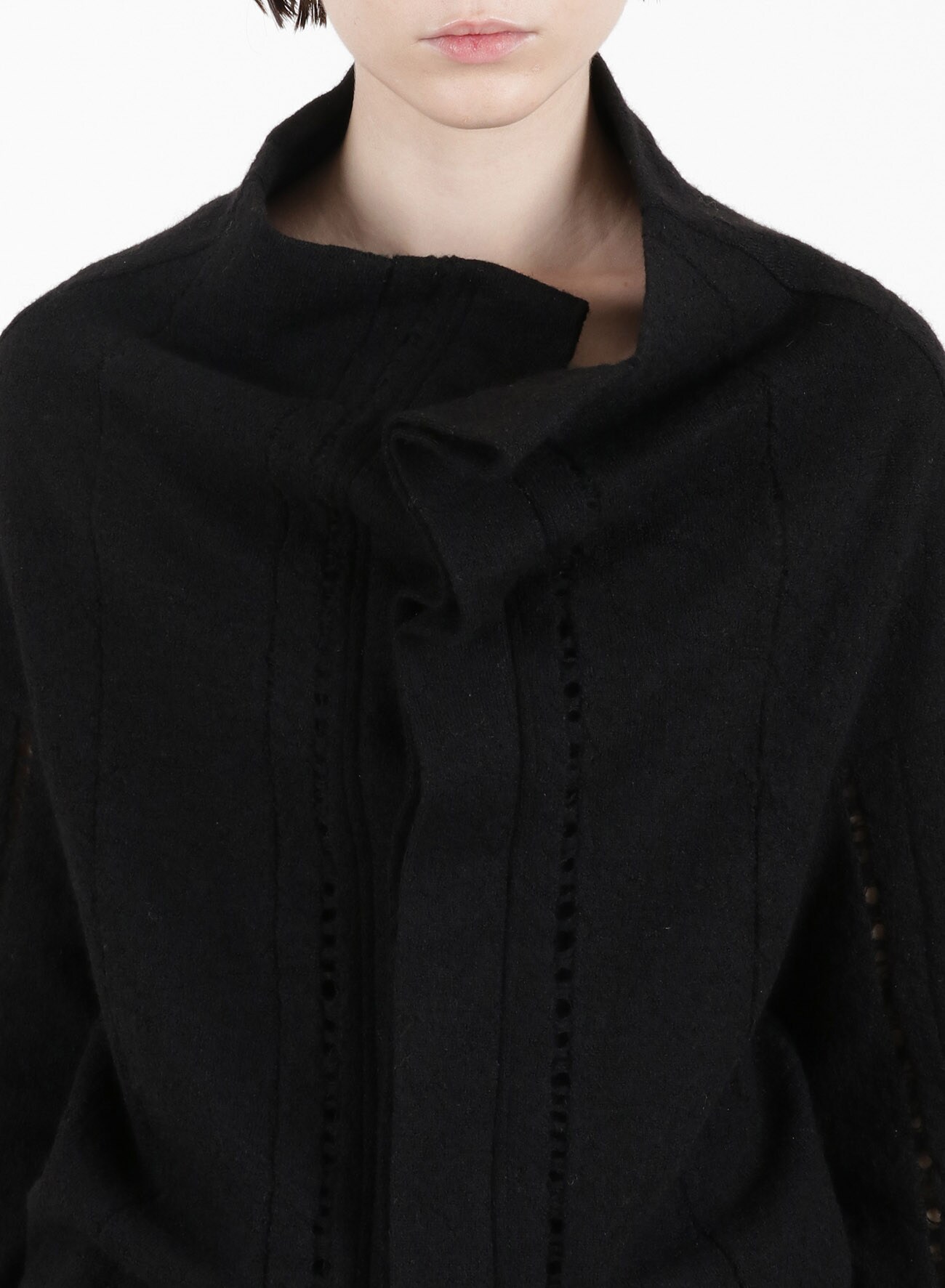 PARTIAL DROP STITCH SHRINKAGE OFF NECK FLY CARDIGAN