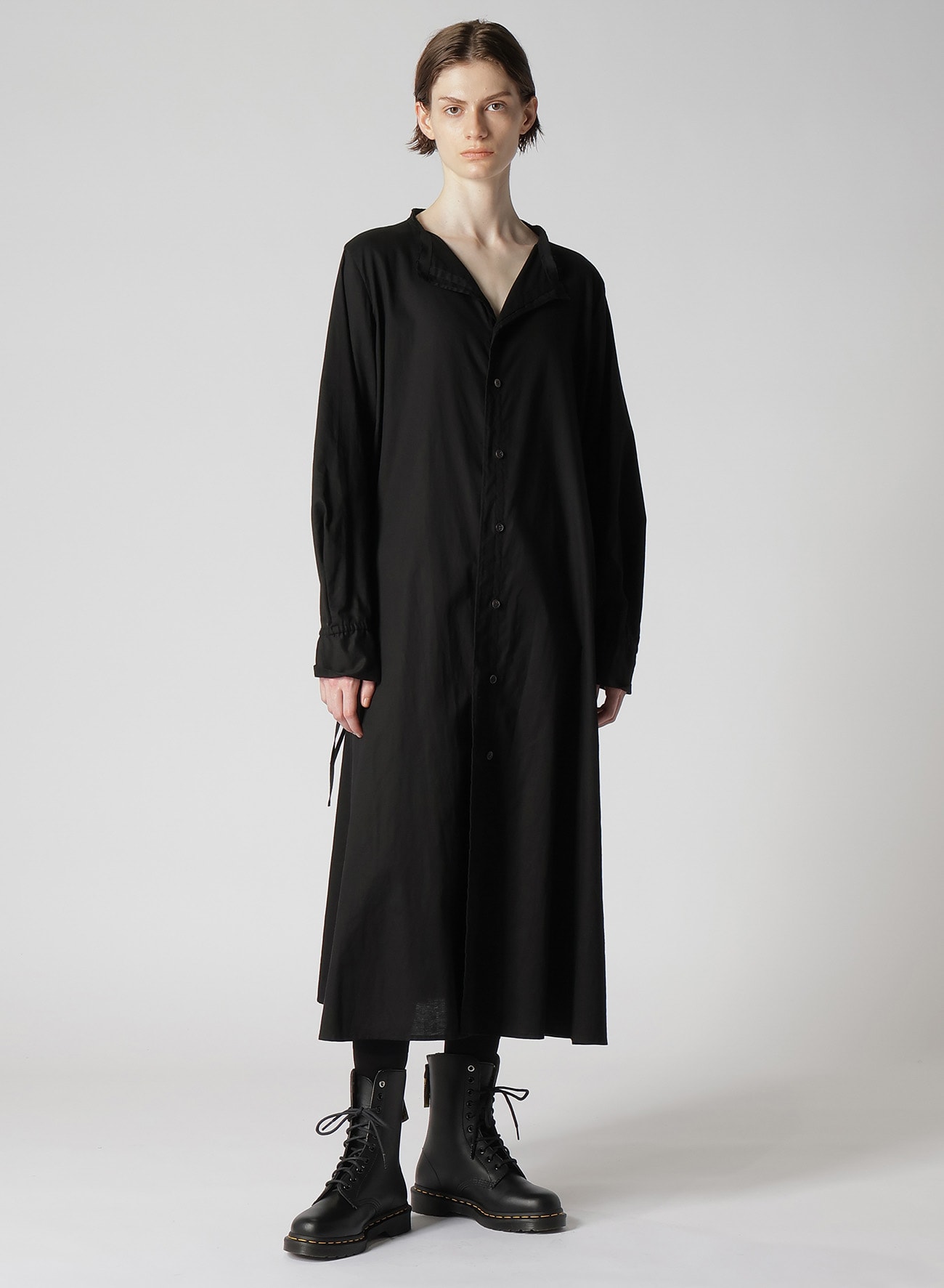 [Y's BORN PRODUCT] THIN COTTON TWILL COLLARLESS A-LINE DRESS
