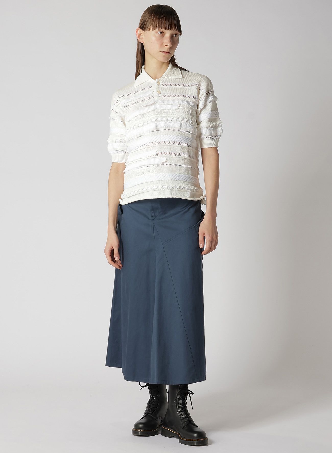 Y's BORN PRODUCT] COTTON TWILL FLARE GUSSET FLARE SKIRT(XS Blue 