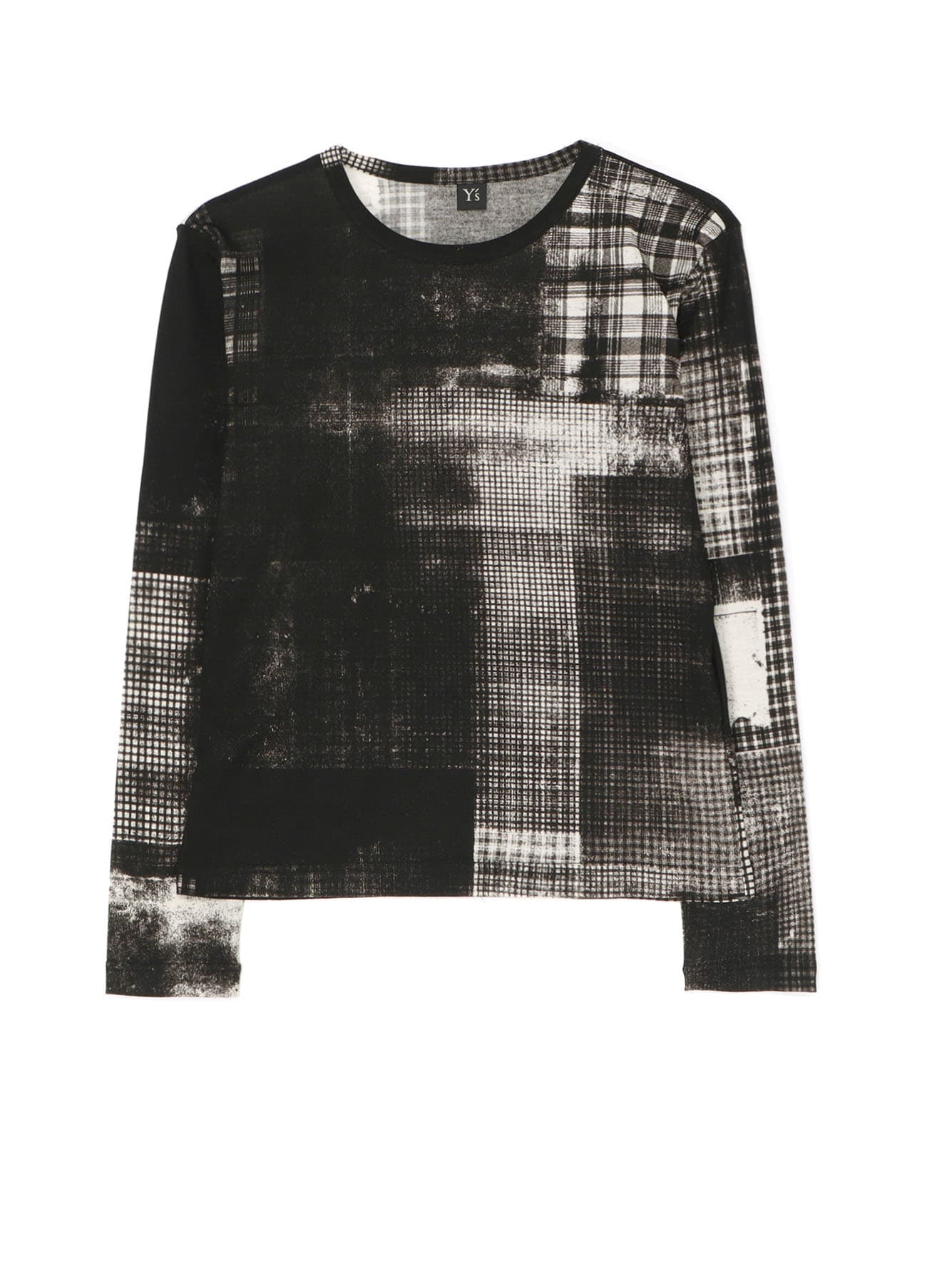 CHECKED PRINT ROUND NECK LONG SLEEVE T-SHIRT