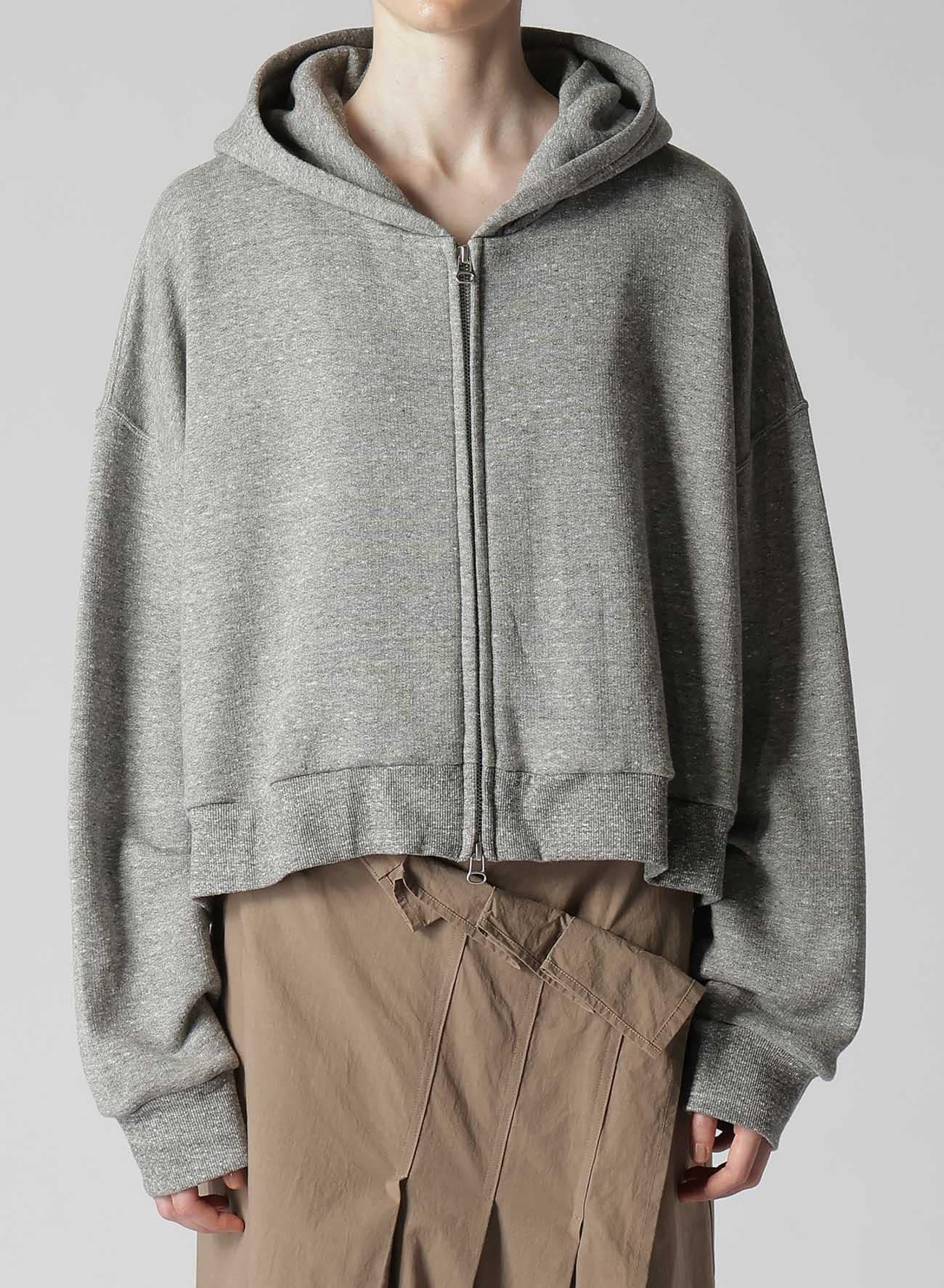 FRENCH TERRY Y'S LOGO EMBROIDERY CROPPED ZIP-UP HOODIE(S Grey 