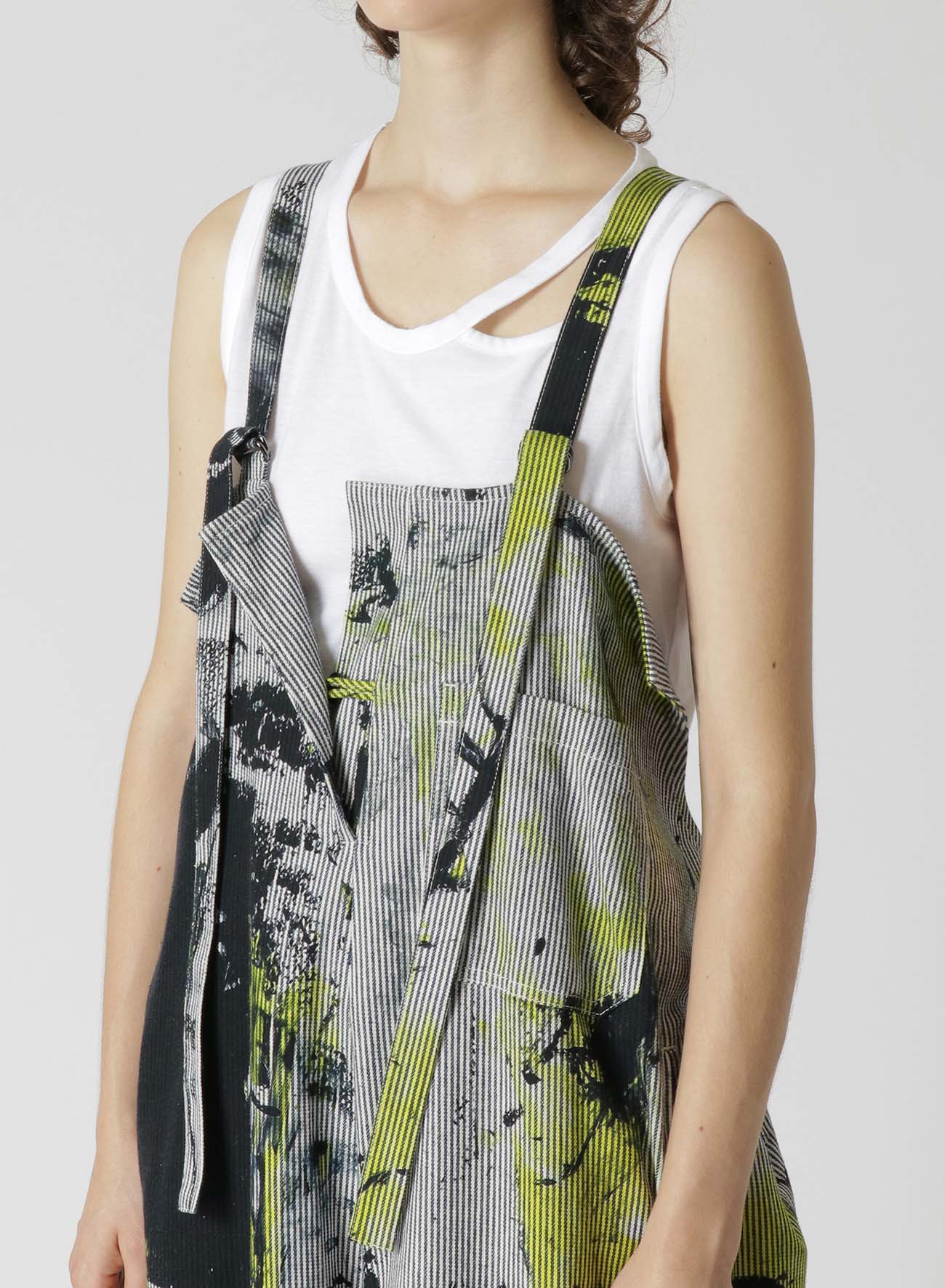 COTTON HICKORY ABSTRACT PAINT STRAP OVERALLS