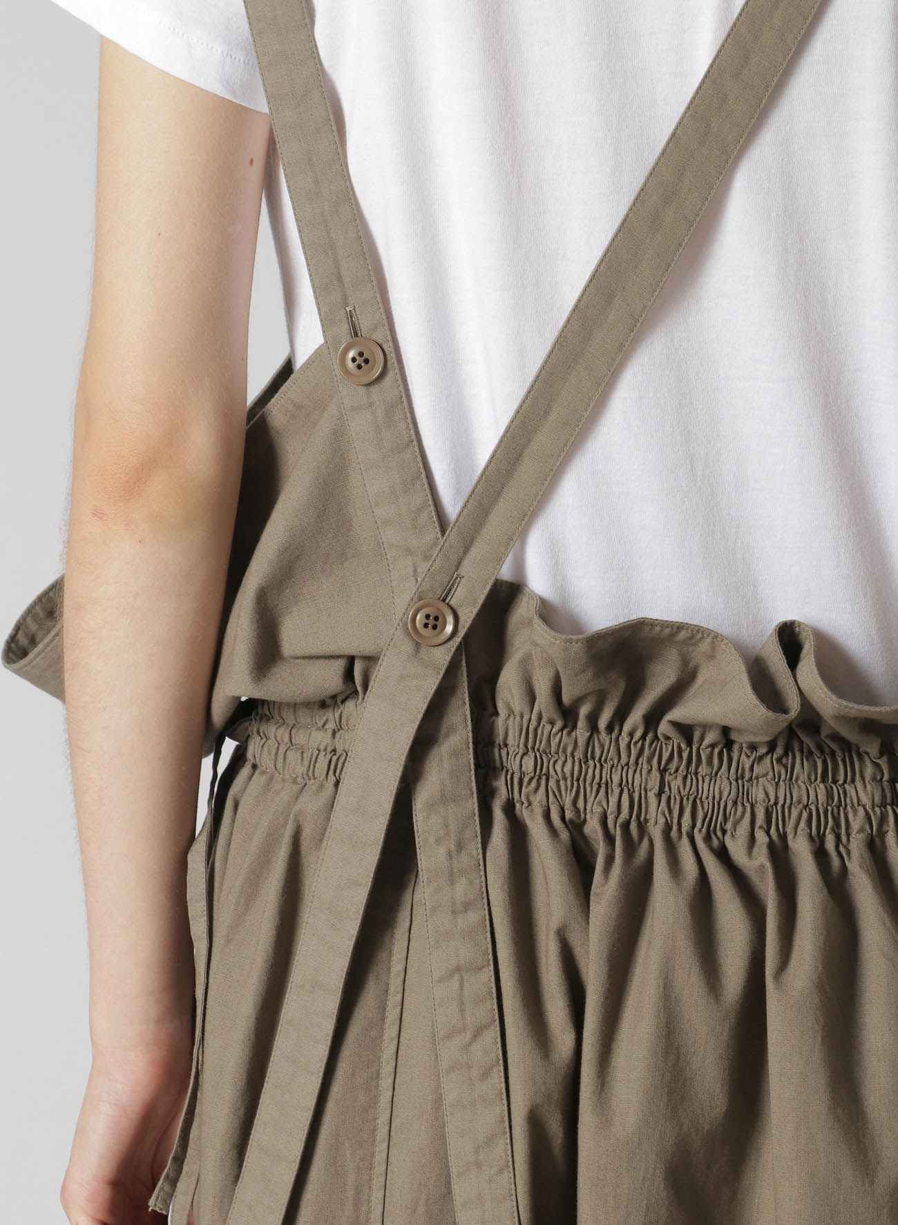 COTTON DUNGAREE GATHERED DRESS WITH SHOULDER STRAPS