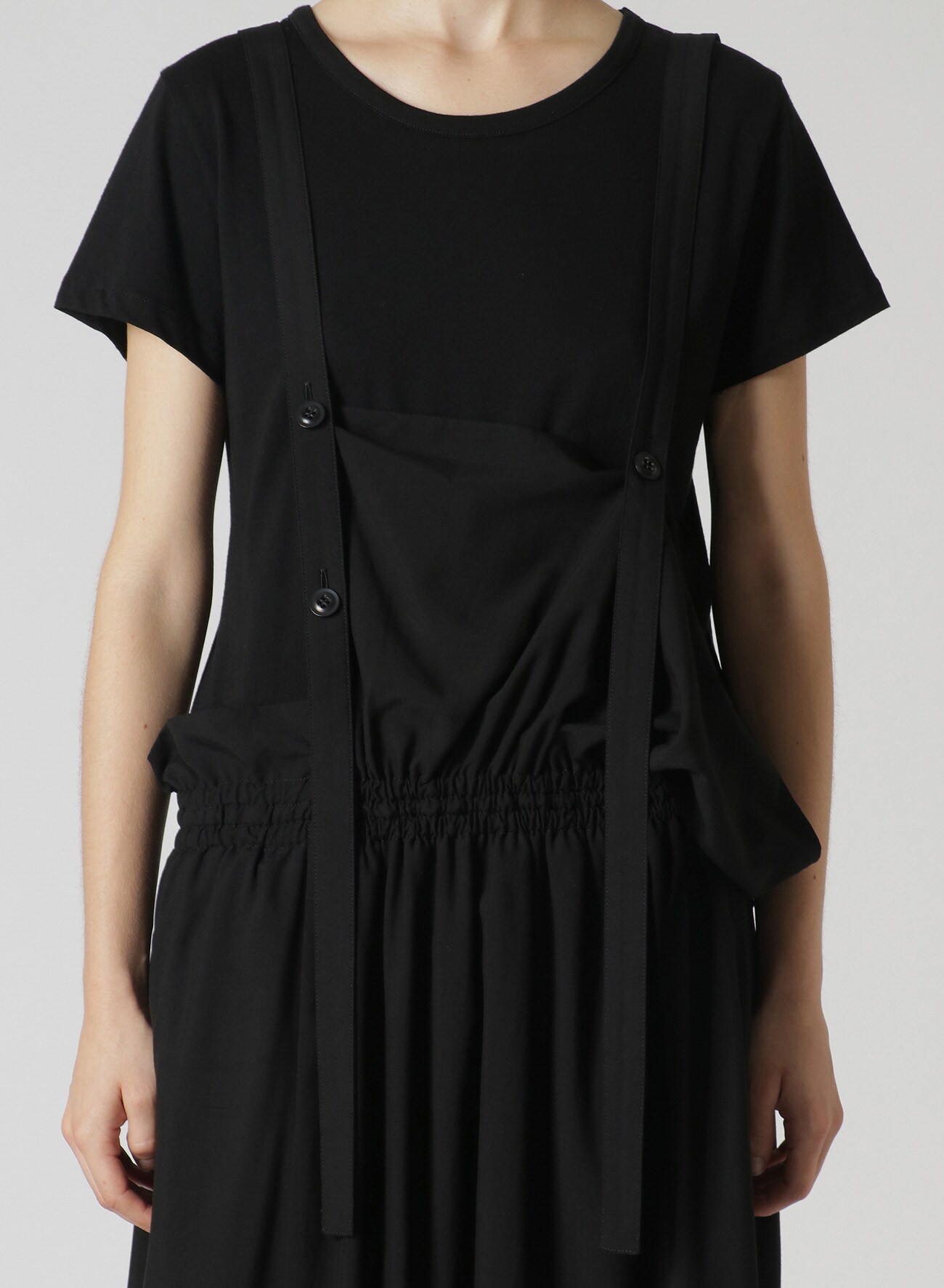 RAYON BROADCLOTH SUSPENDER DRESS WITH GATHERED WAIST