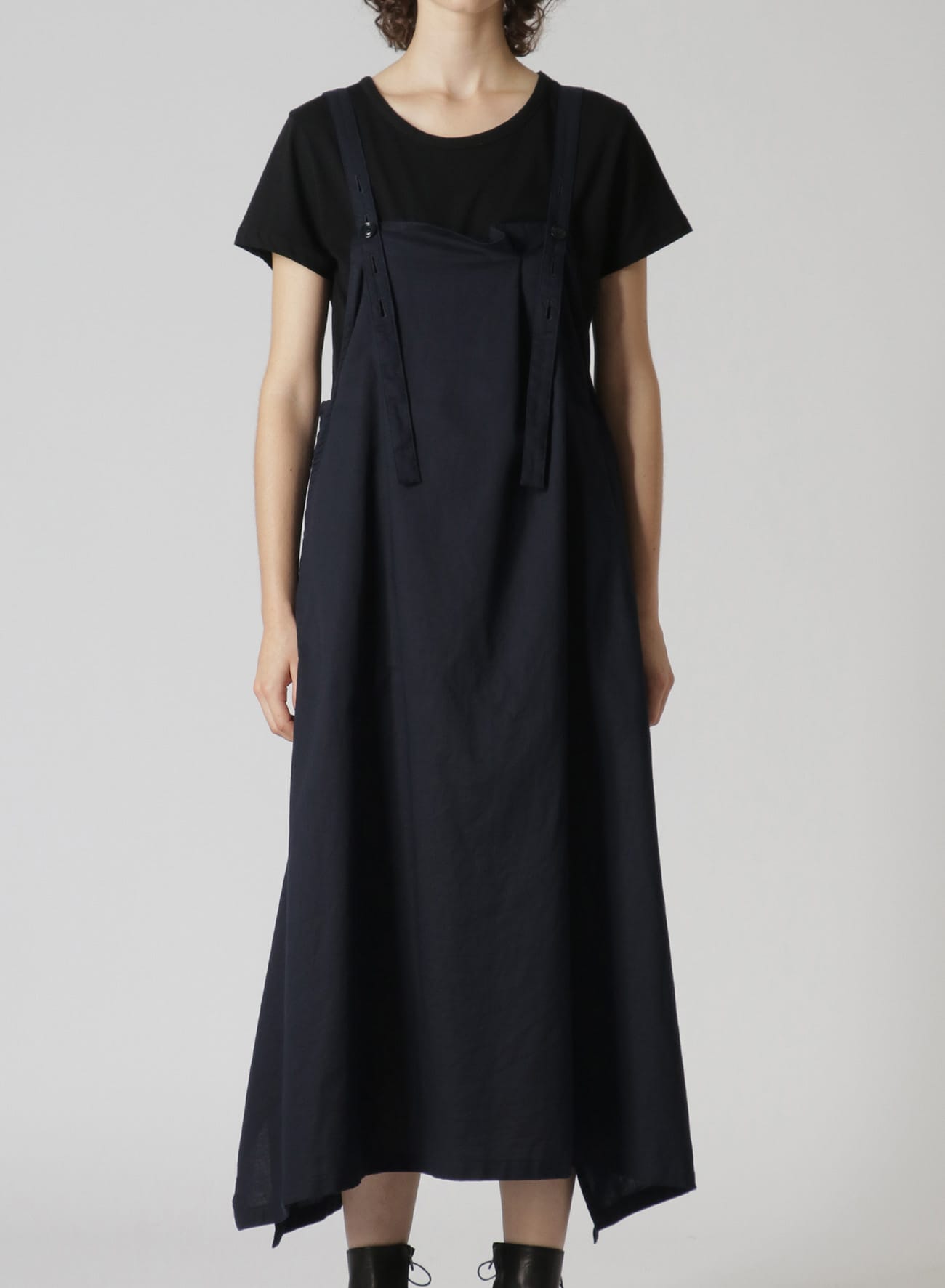 Y's BORN PRODUCT]COTTON THIN TWILL FRONT TUCK SHOULDER STRAP DRESS