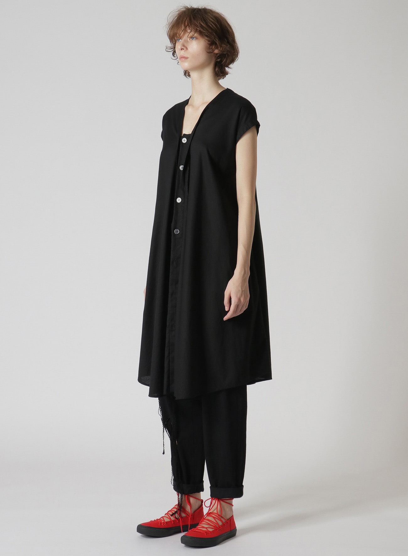 [Y's BORN PRODUCT]COTTON THIN TWILL FRENCH SLEEVE DRESS