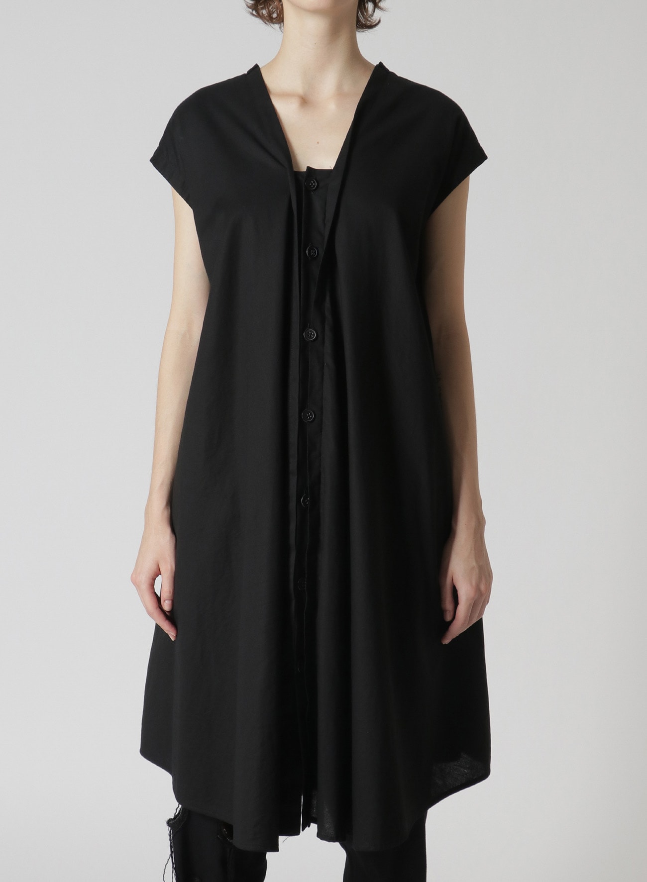 Y's BORN PRODUT] THIN COTTON TWILL DRESS WITH FRENCH SLEEVES (S 