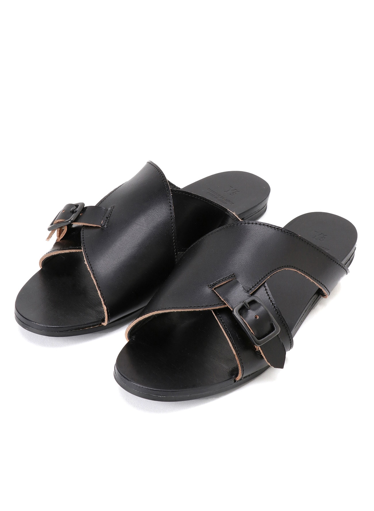SEMI GLOSS TANNED LEATHER FLAT SANDALS