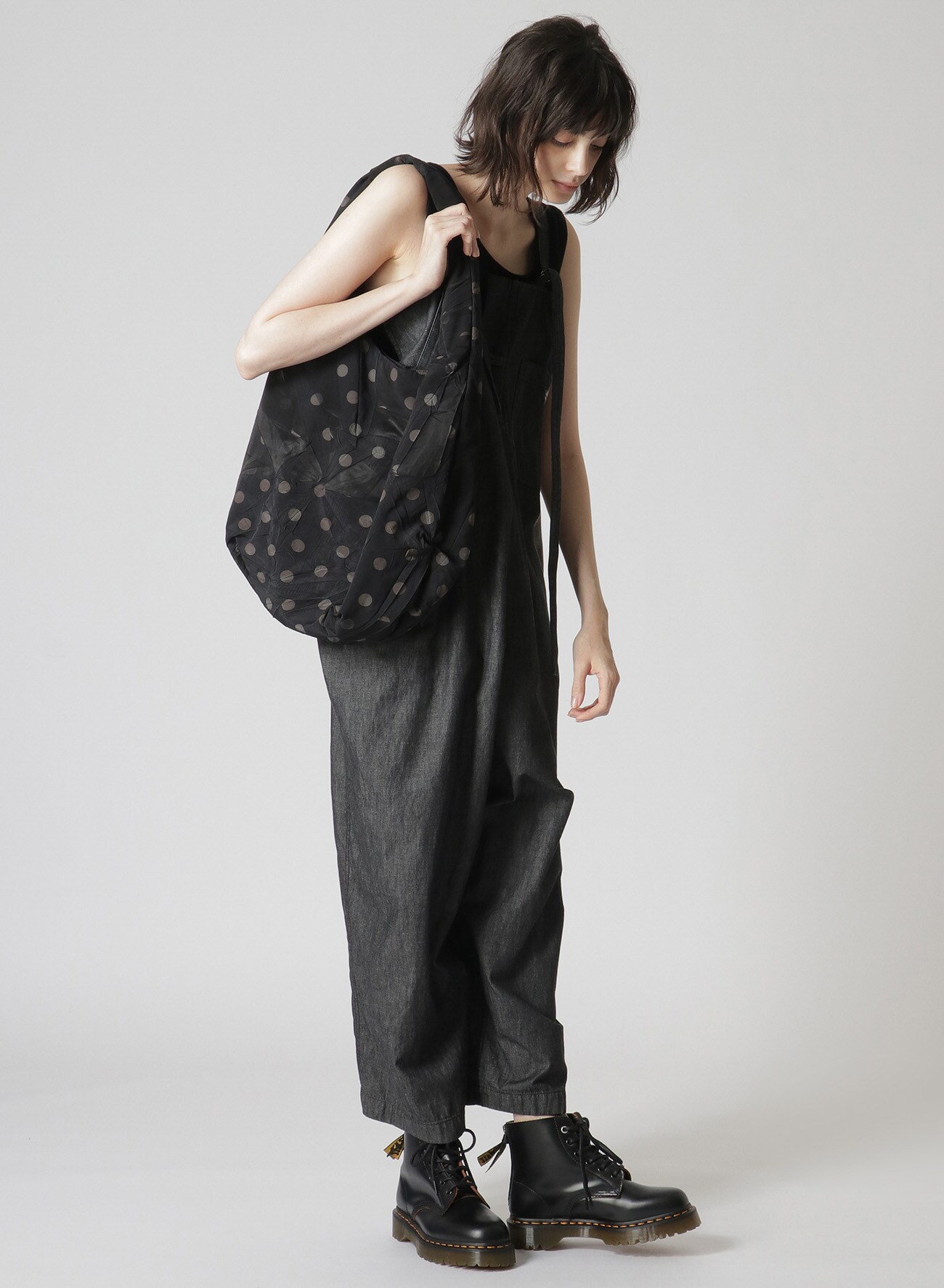 POLYESTER CREPE de CHINE DOT PATTERN OVAL BAG(S BLACK): Y's｜THE 
