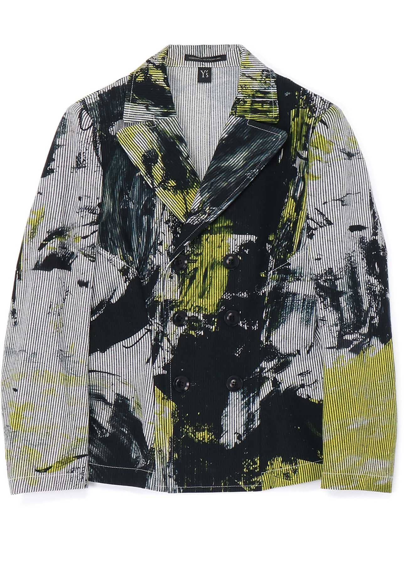 COTTON HICKORY DOUBLE BREASTED JACKET WITH ABSTRACT PRINT(S Yellow 