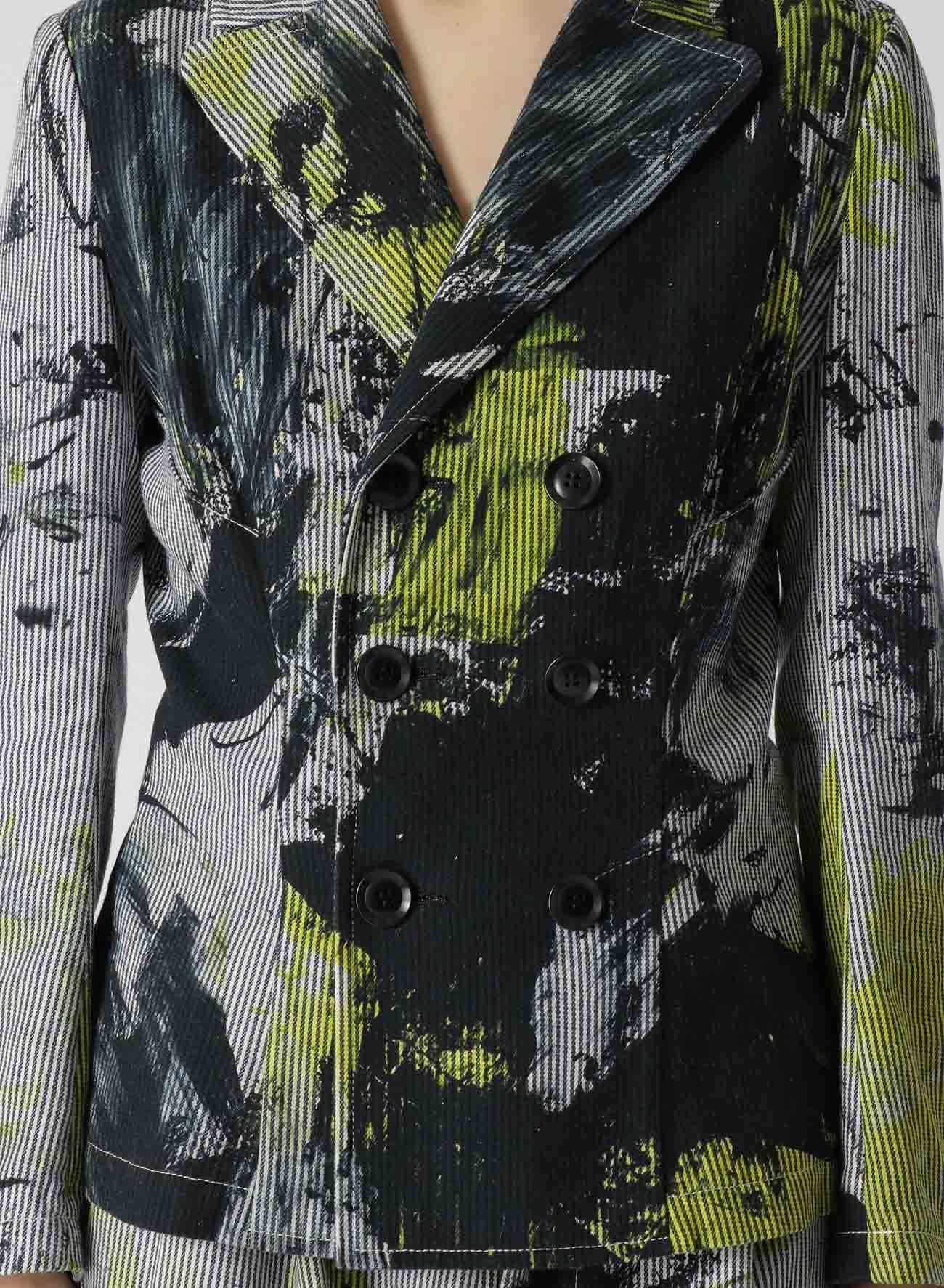 COTTON HICKORY DOUBLE BREASTED JACKET WITH ABSTRACT PRINT(S Yellow 