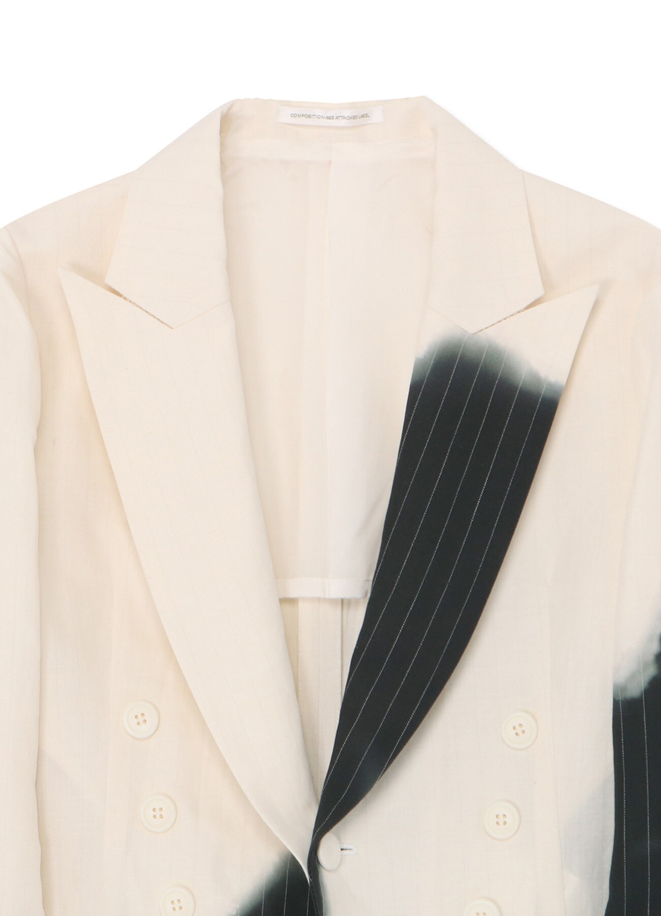 LINEN/COTTON SWALLOWTAIL JACKET WITH PARTIAL PINSTRIPE PATTERN