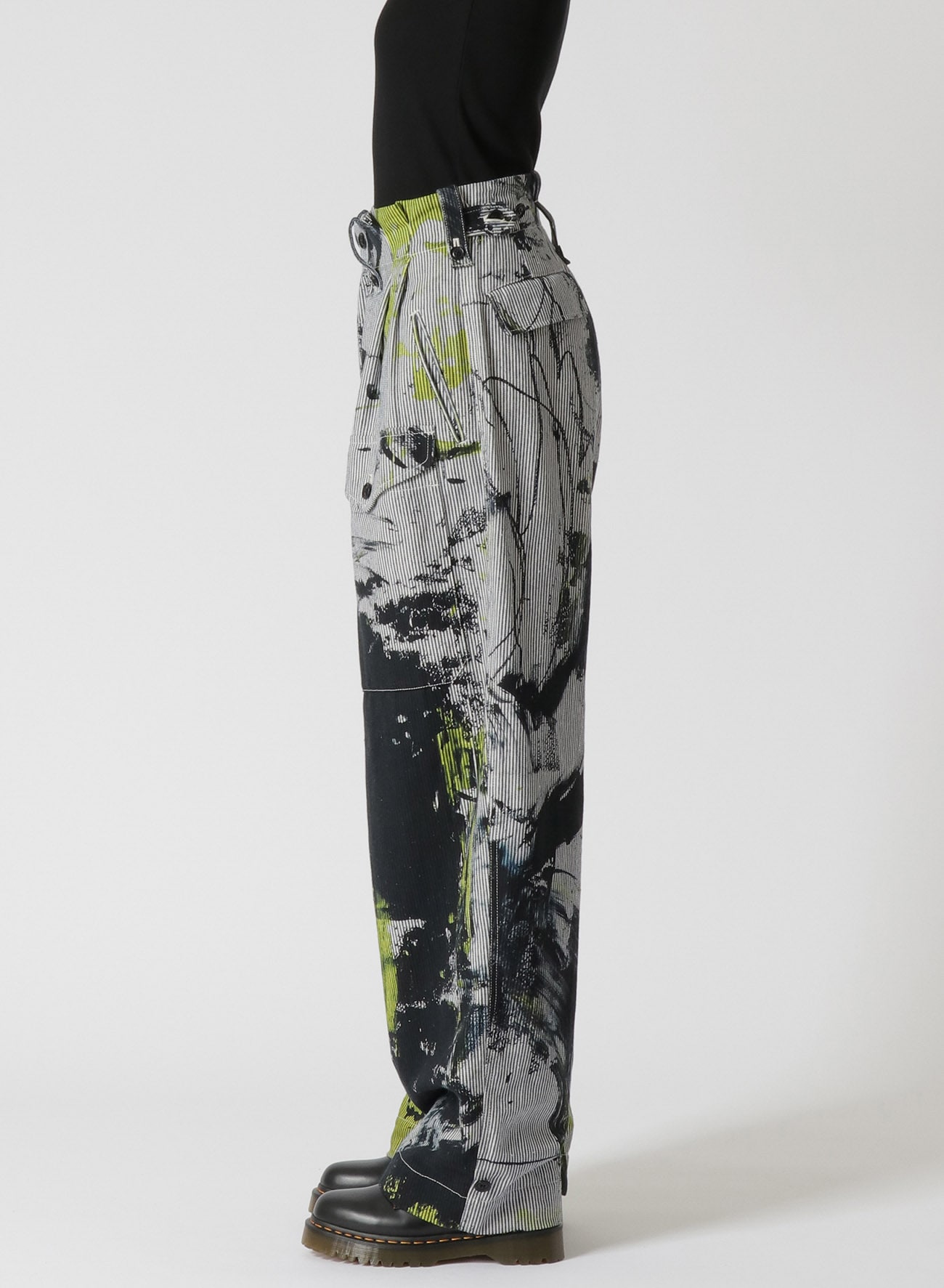 COTTON HICKORY ABSTRACT PAINT LEFT POCKET PANTS(XS Yellow 