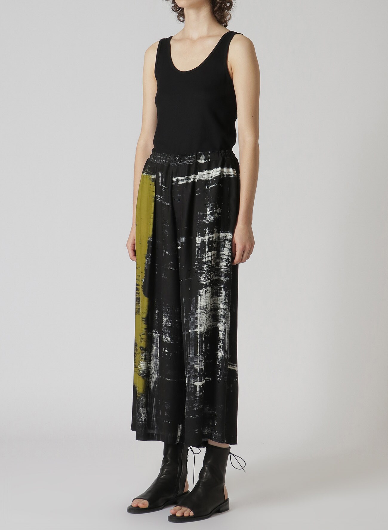 SATIN SILK PANTS WITH BRUSHED EFFECT PRINT
