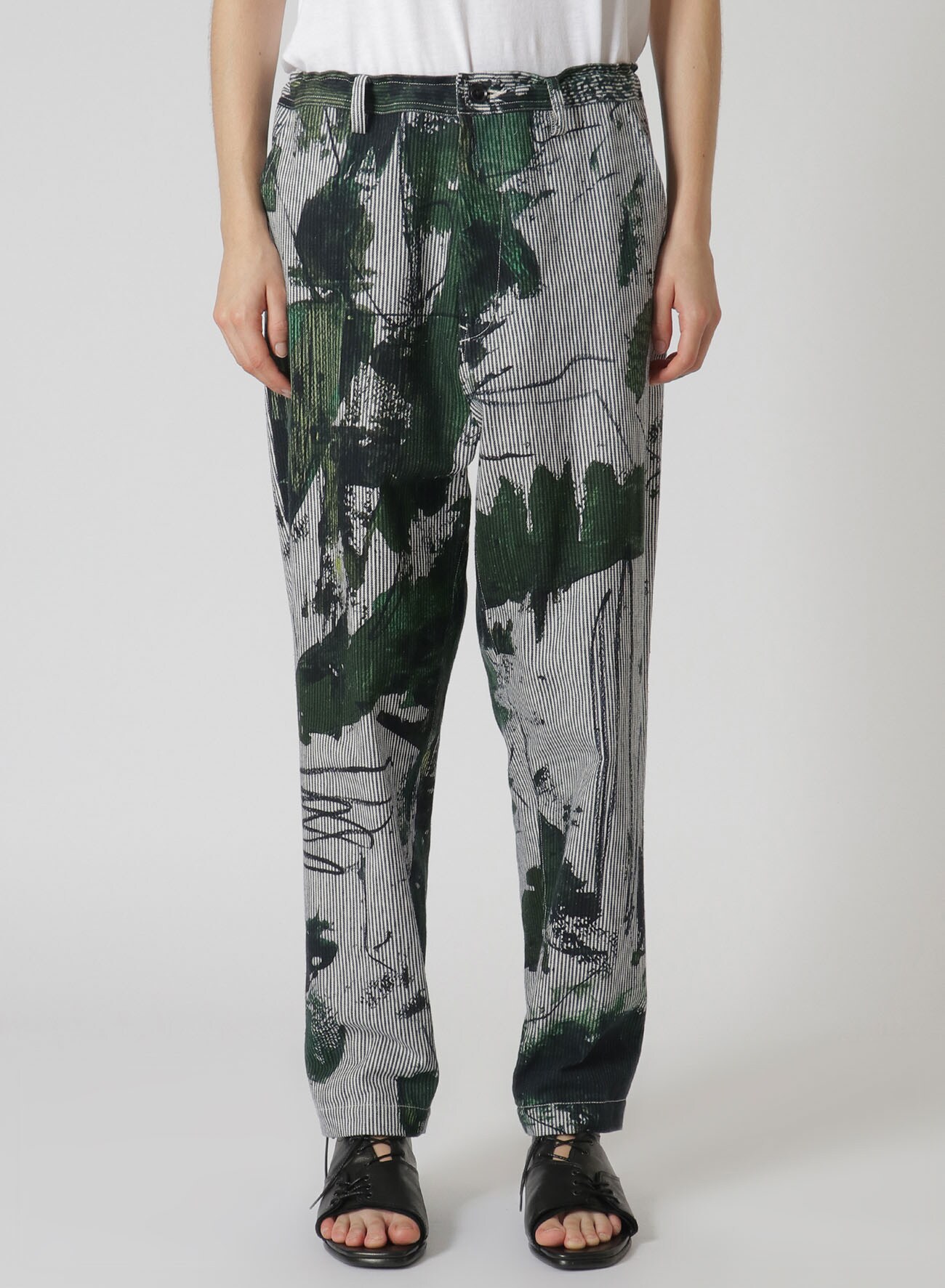 COTTON HICKORY PANTS WITH ABSTRACT PRINT