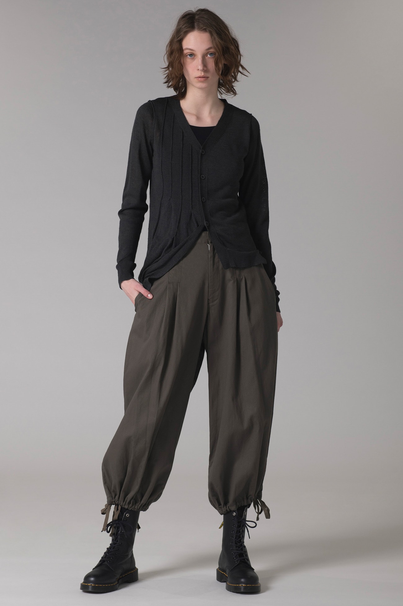 [Y's BORN PRODUT] COTTON TWILL PLEATED PANTS WITH GATHERED HEMS