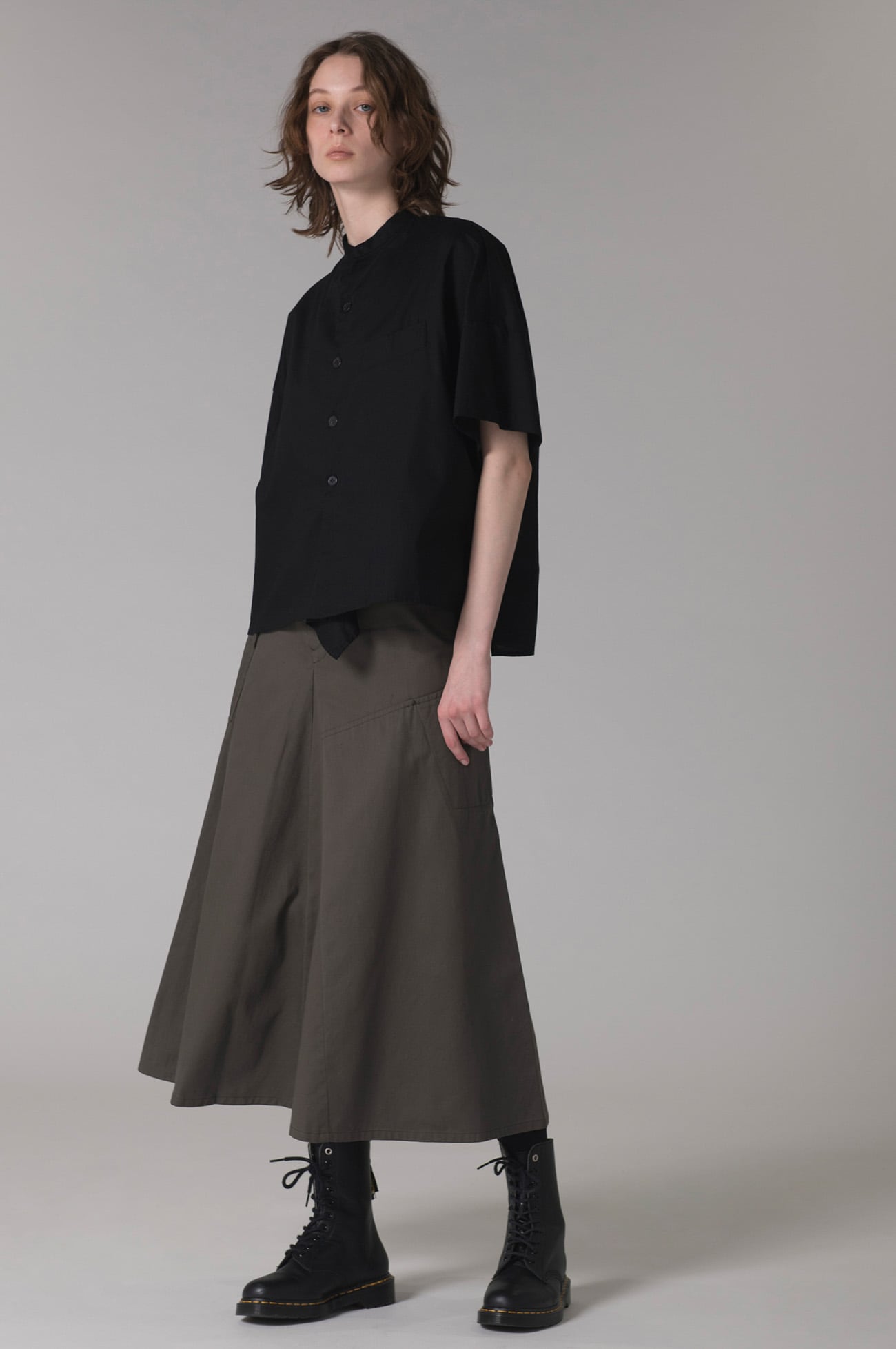 Y's BORN PRODUCT]COTTON TWILL GUSSET FLARE SKIRT(XS KHAKI): Y's 