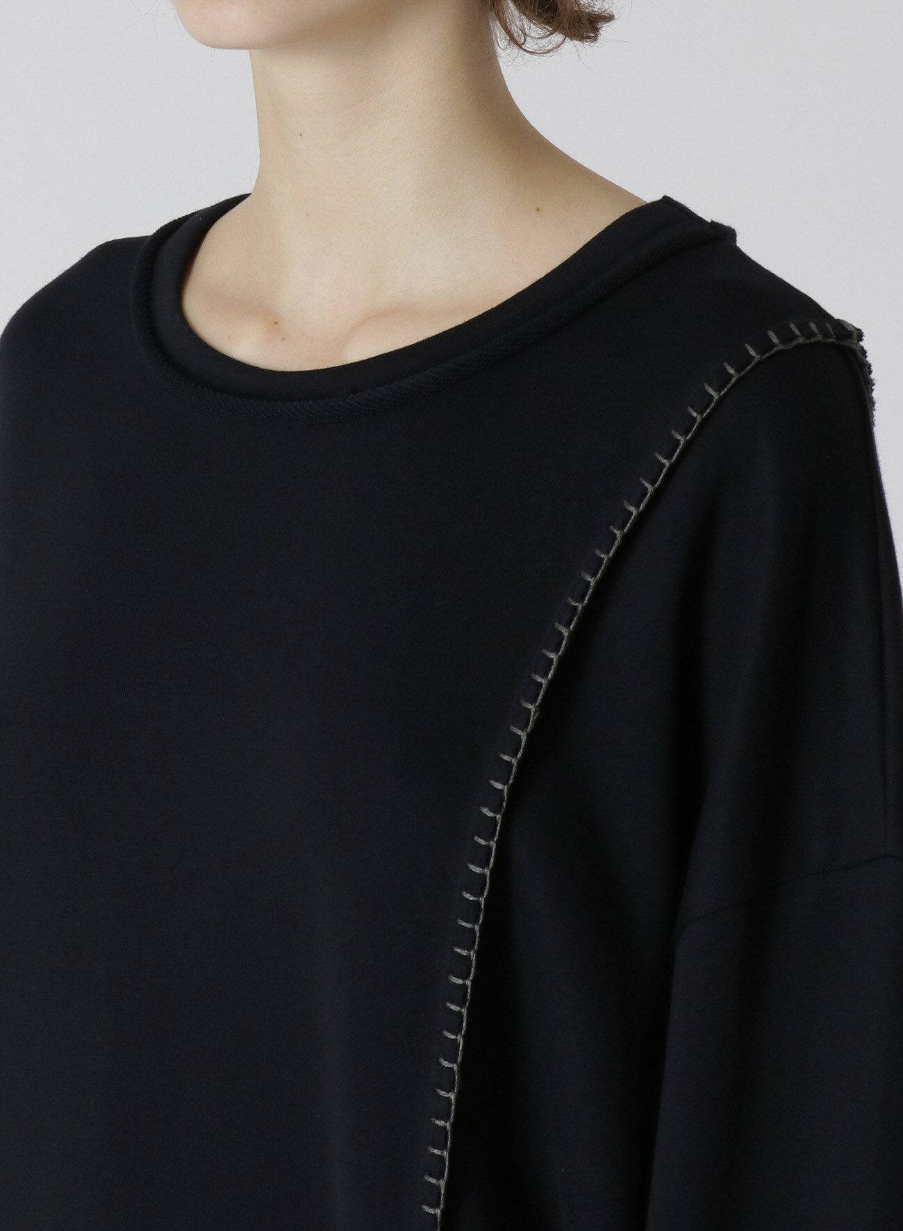 FRENCH TERRYCLOTH LONG SLEEVE T-SHIRT WITH STRING DETAIL