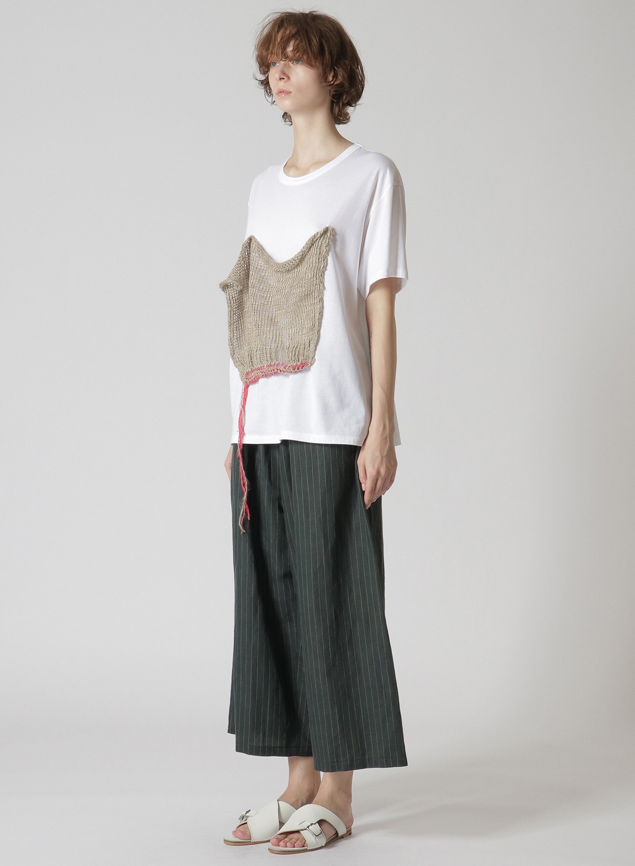 COTTON T-SHIRT WITH KNITTED LINEN DETAIL