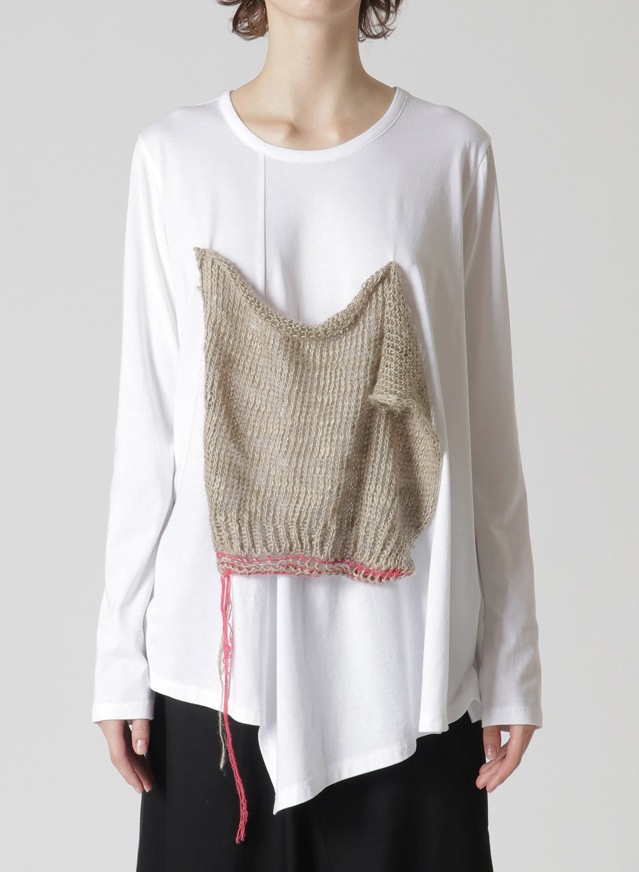 COTTON LONG SLEEVE T-SHIRT WITH KNITTED LINEN DETAIL