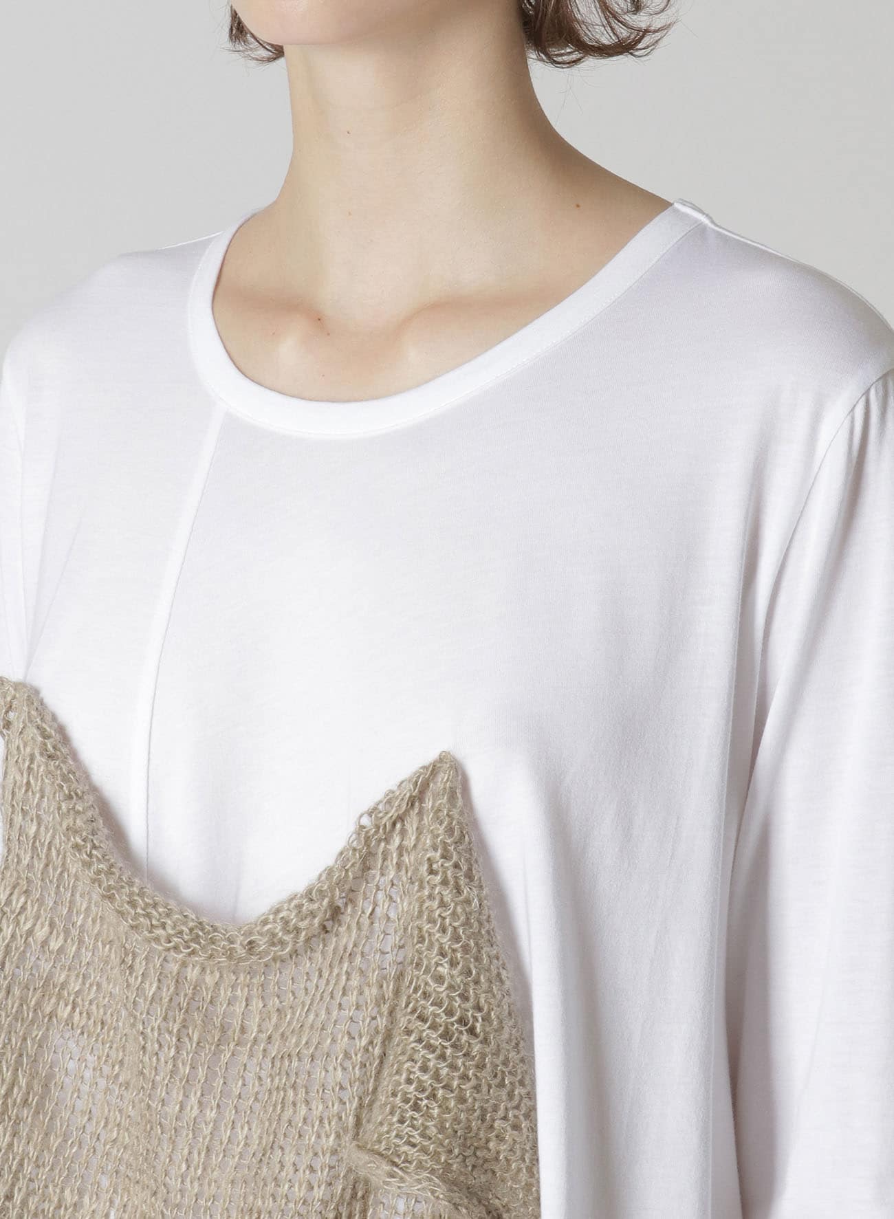 COTTON LONG SLEEVE T-SHIRT WITH KNITTED LINEN DETAIL